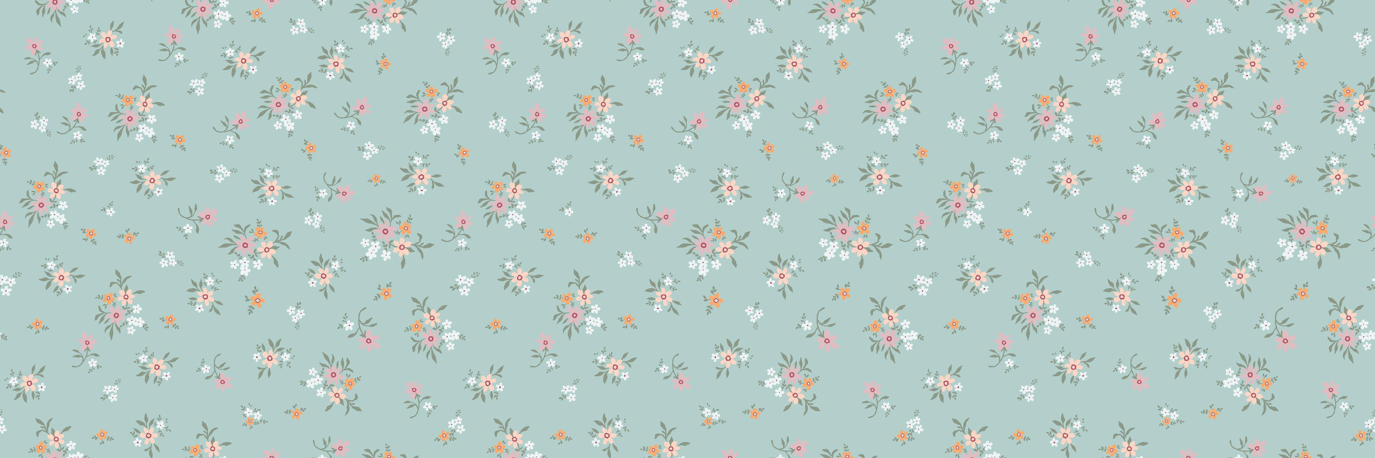 Küchenrückwand-Vintage Ditsy Blumenmuster Türkis