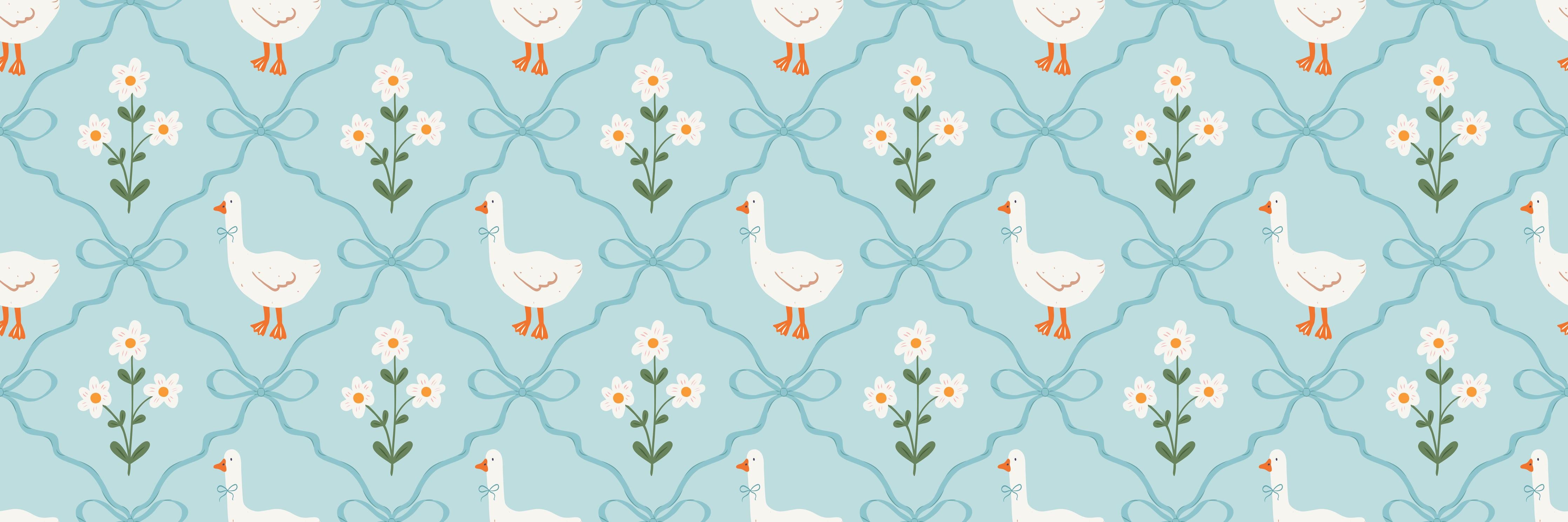 Küchenrückwand-Vintage Gänse Tapete Türkis