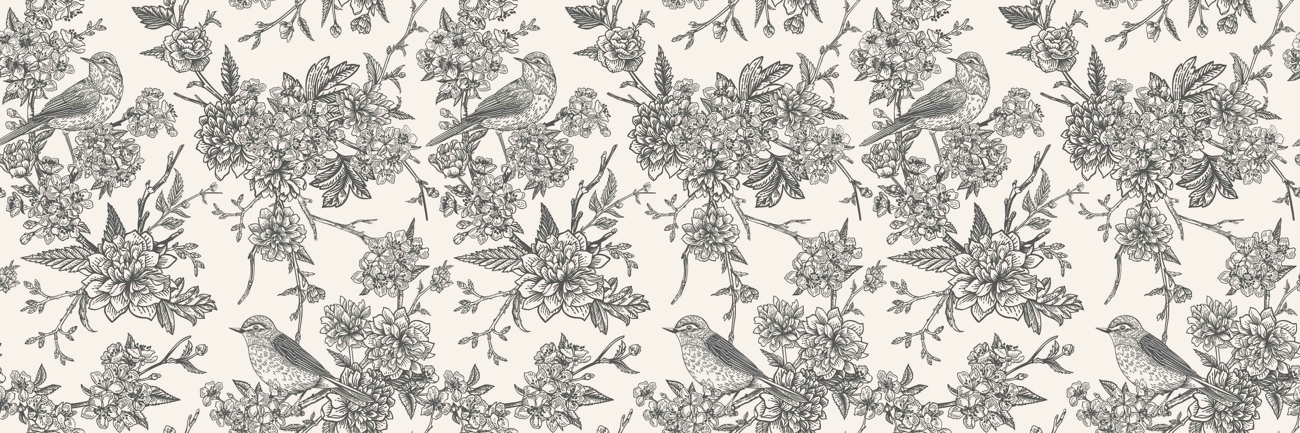 Küchenrückwand-Vintage Schwarzweiß Blumenmuster