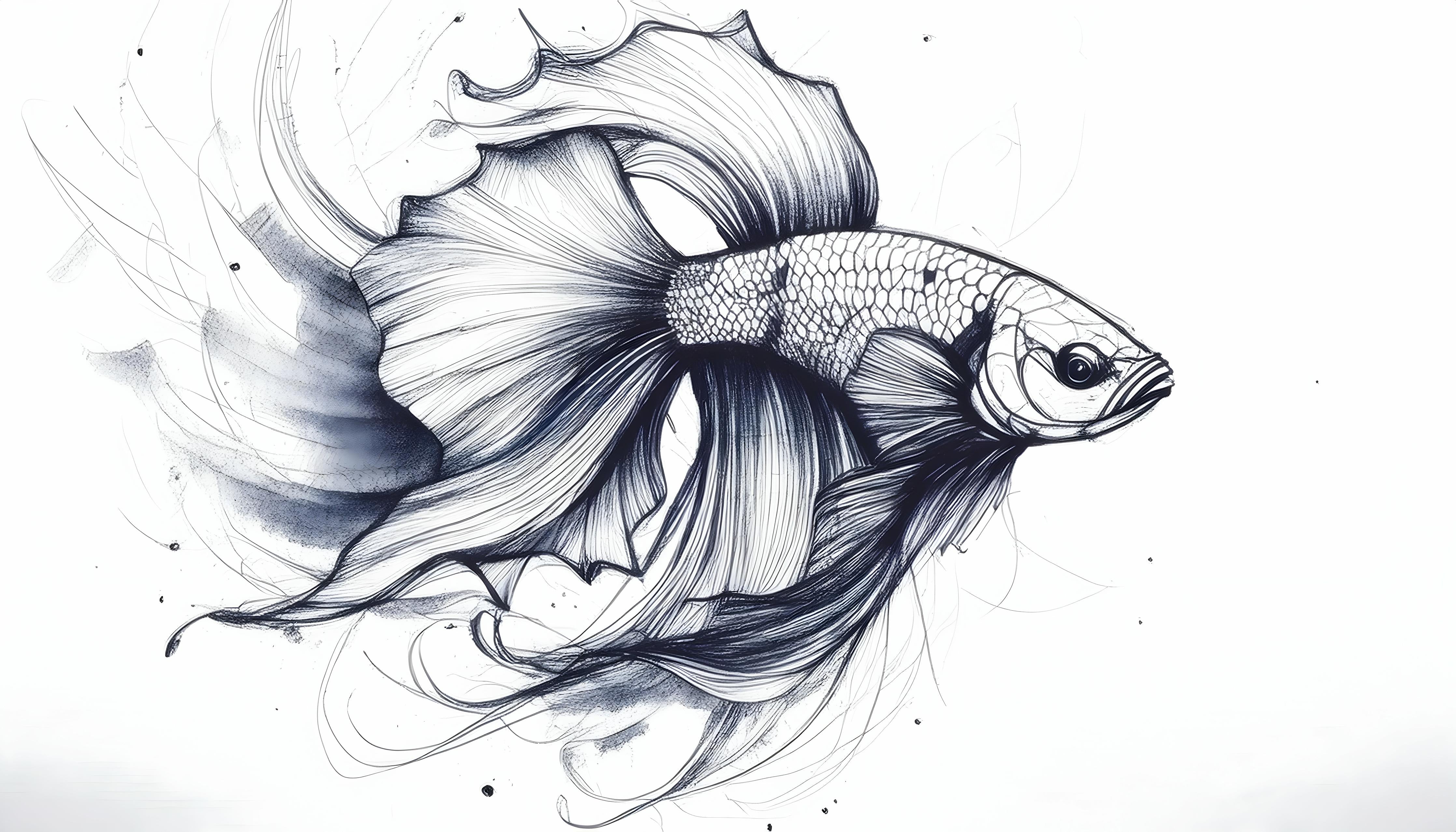 Küchenrückwand-Weiß-Grau Betta-Fisch Illustration