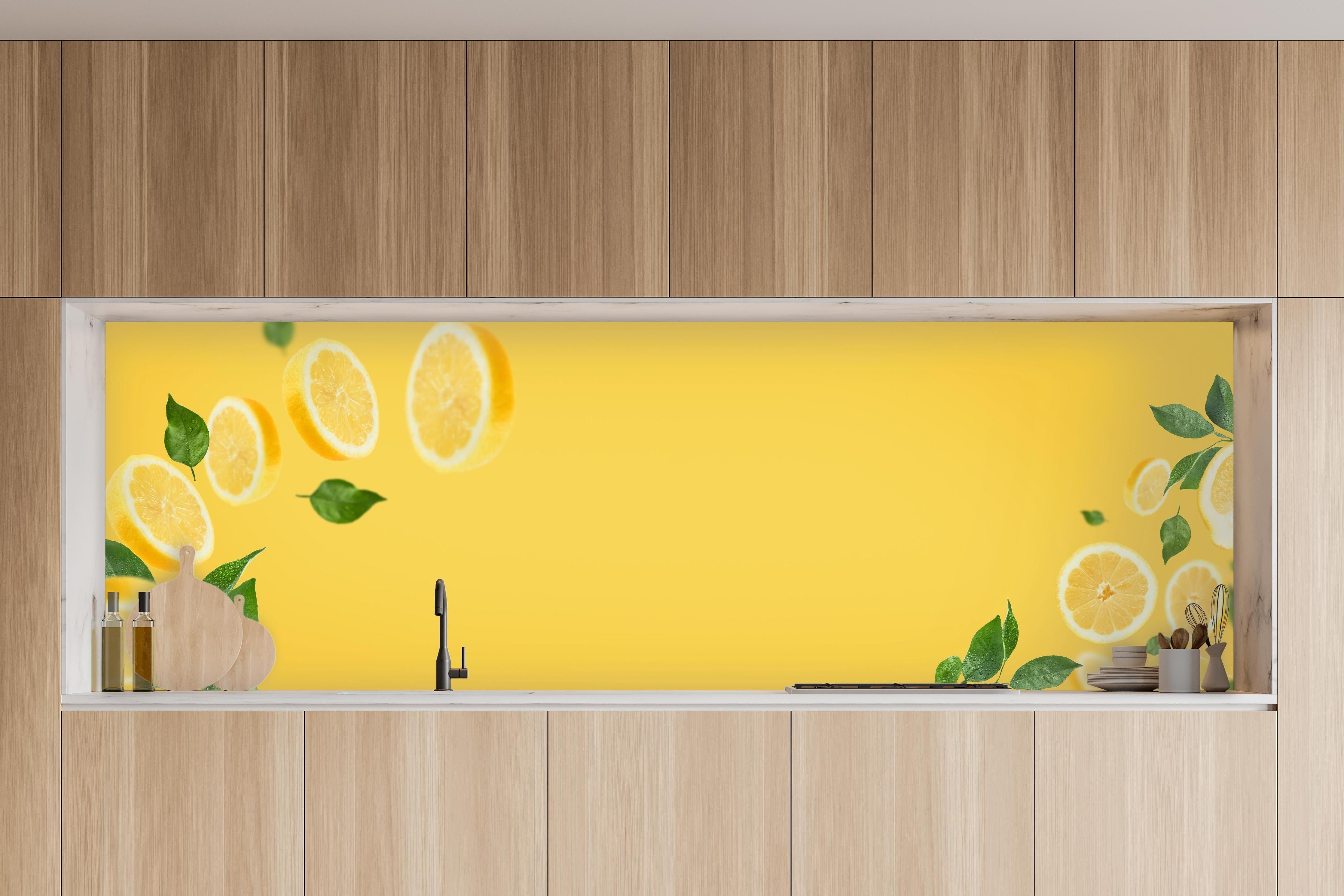 Küche - Zitronen Limetten Gelb-Grün in charakteristischer Vollholz-Küche mit modernem Gasherd