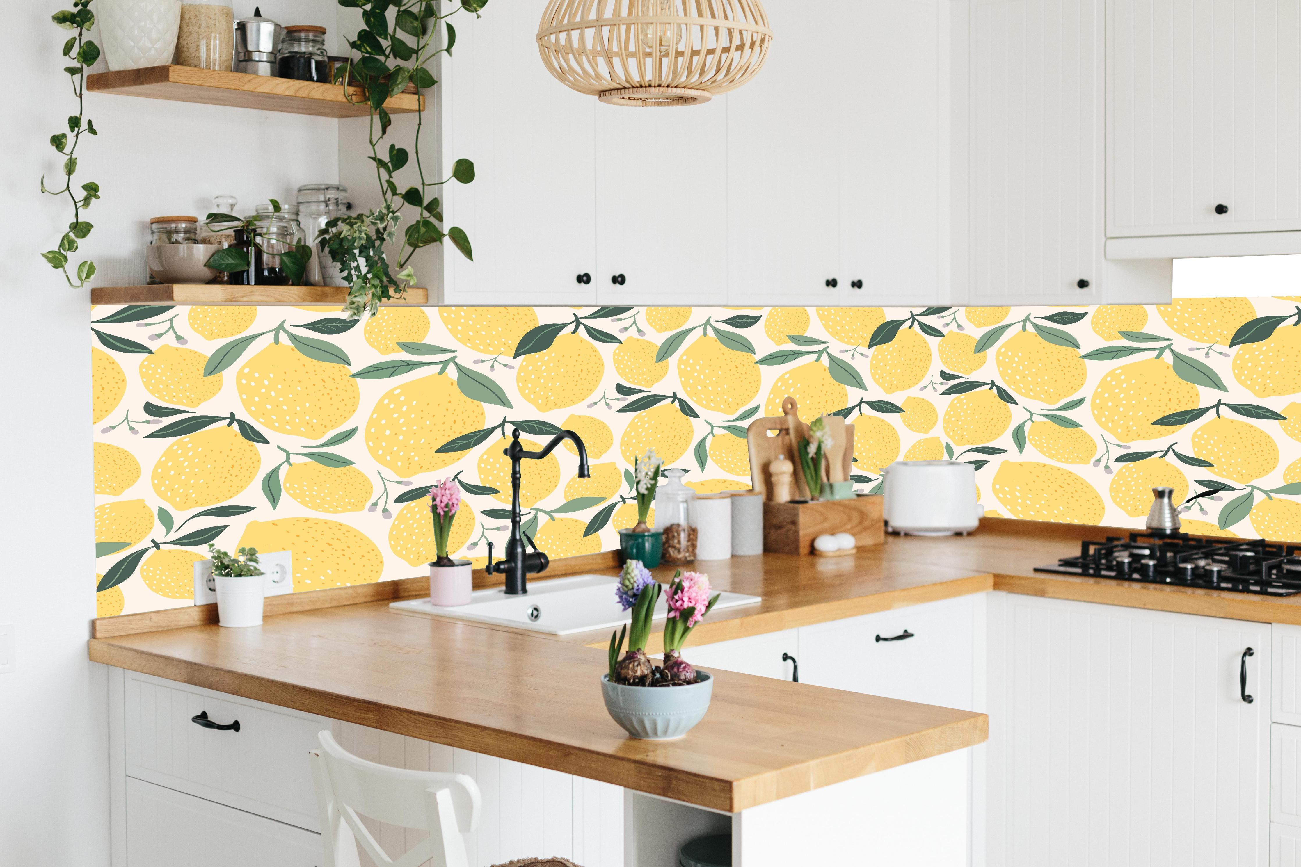 Küche - Zitronen Limoncello Dream Gelb in lebendiger Küche mit bunten Blumen