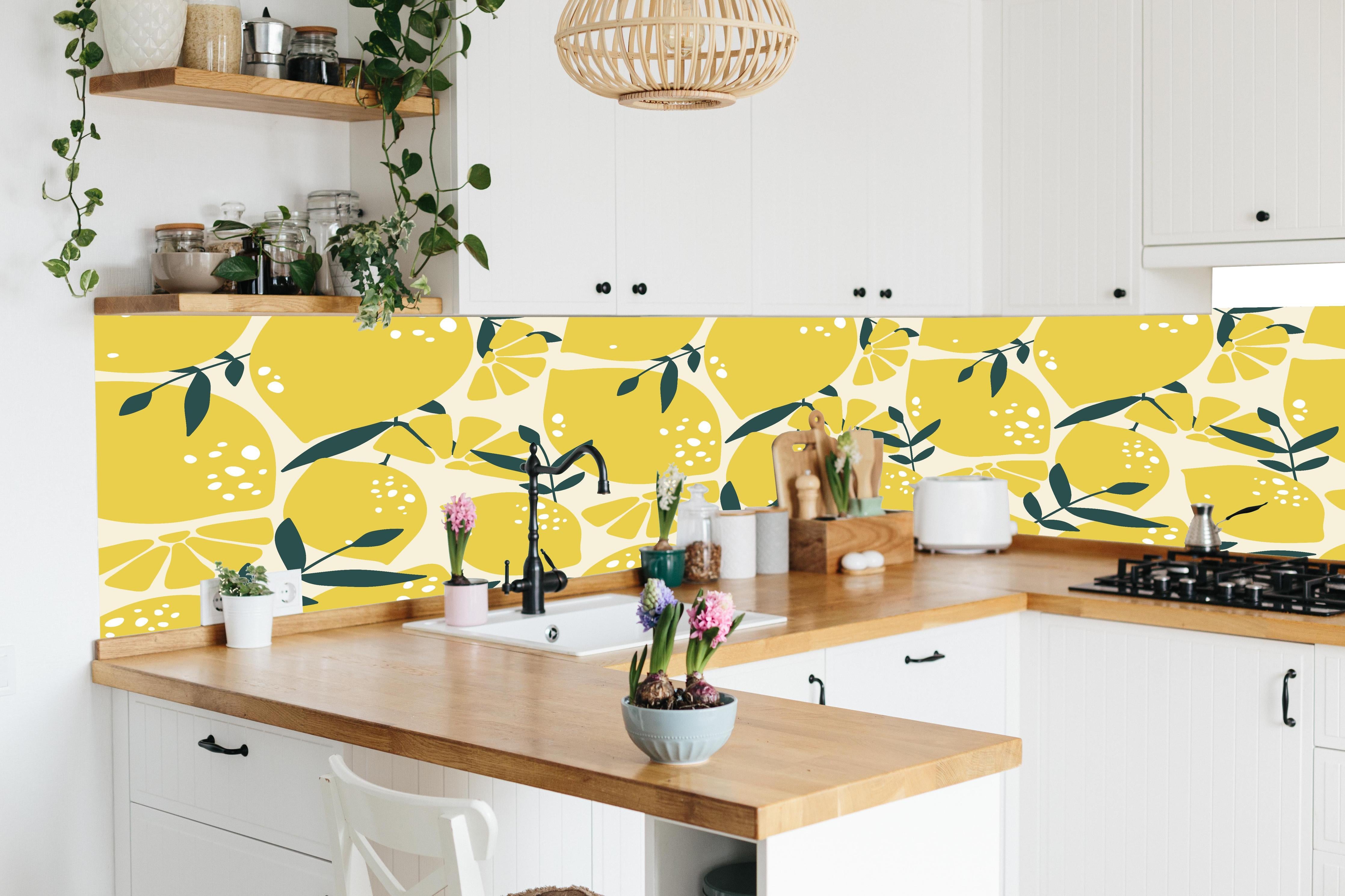 Küche - Zitronen-Motiv Gelb Grün in lebendiger Küche mit bunten Blumen