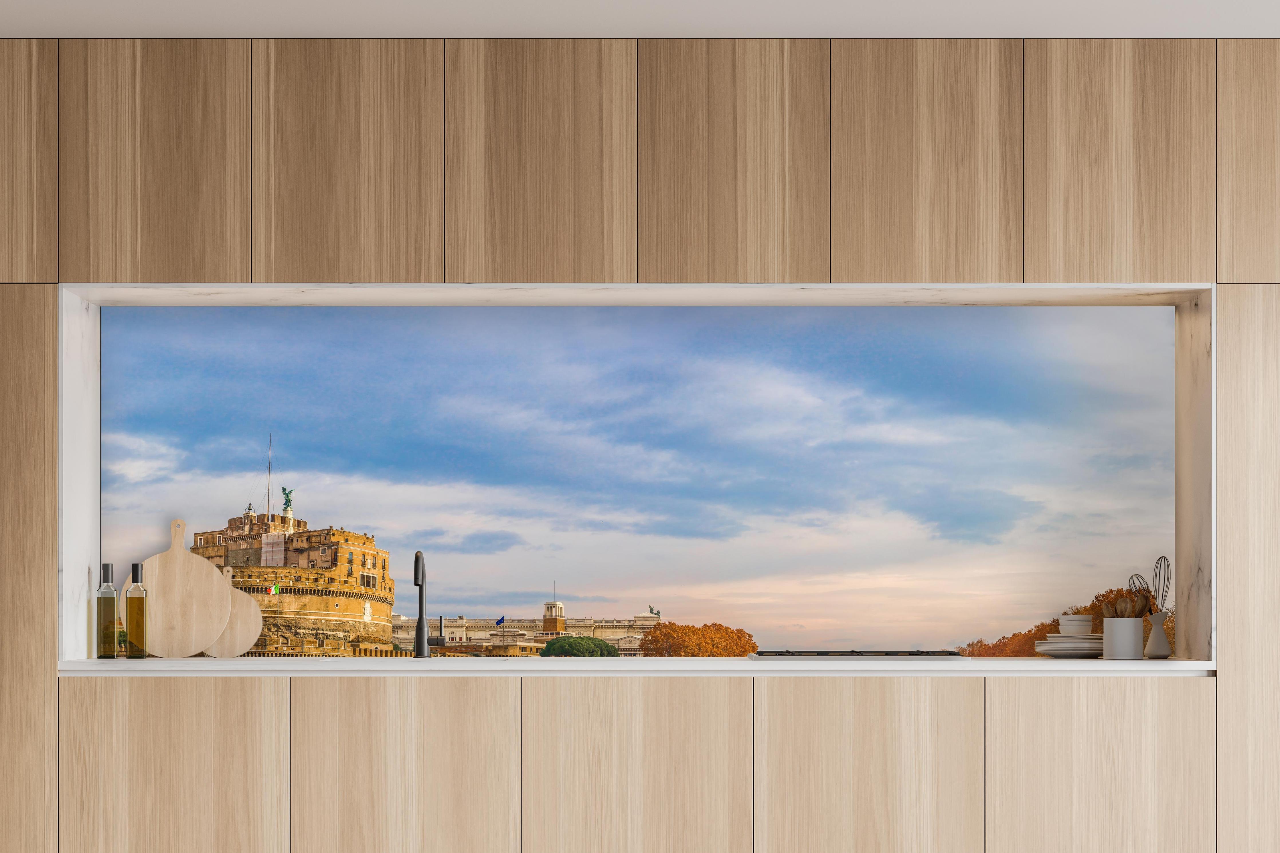 Küche - Brücke in Sant'angelo in Rome - Italien in charakteristischer Vollholz-Küche mit modernem Gasherd