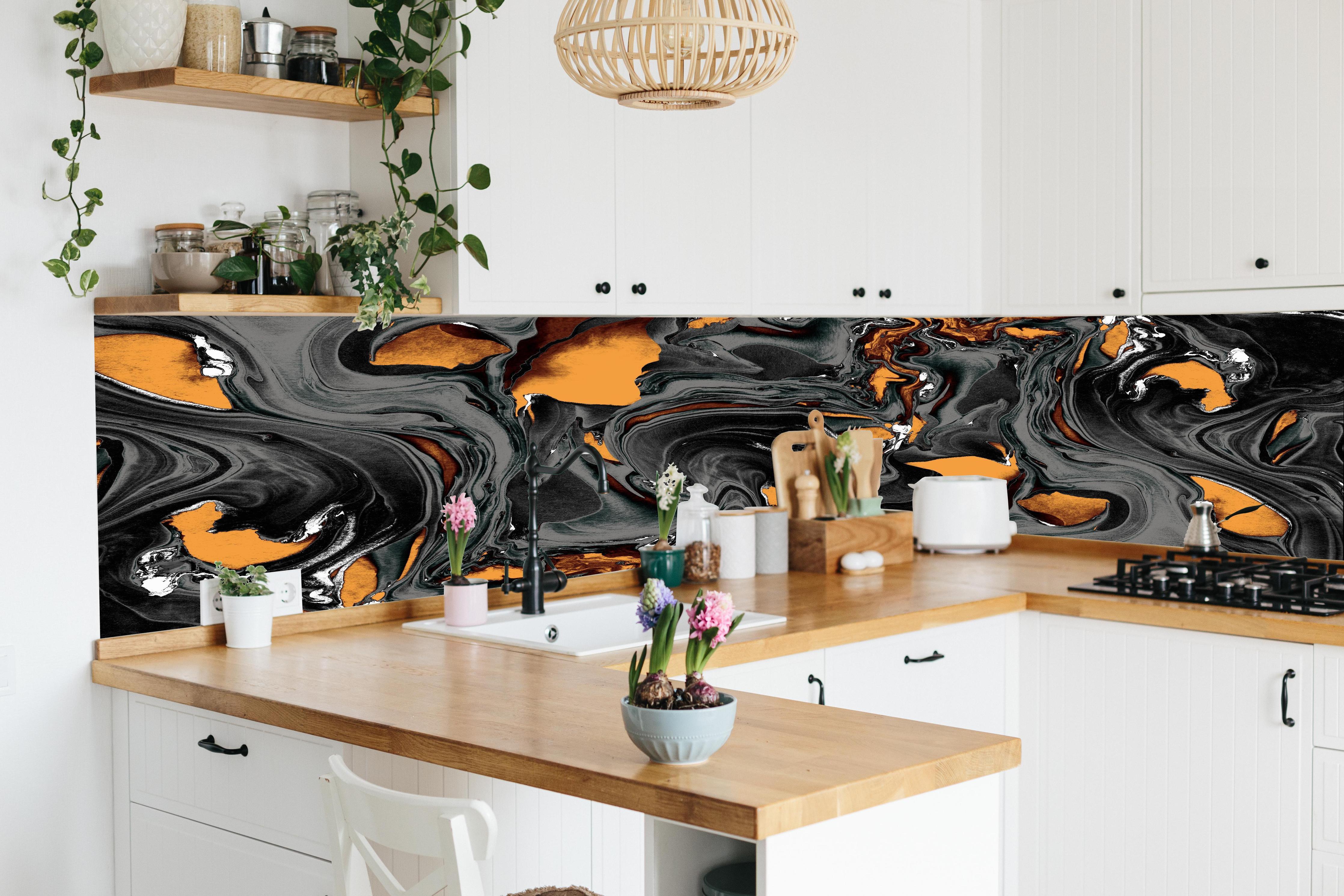 Küche - Abstrakter Kunsthintergrund in lebendiger Küche mit bunten Blumen