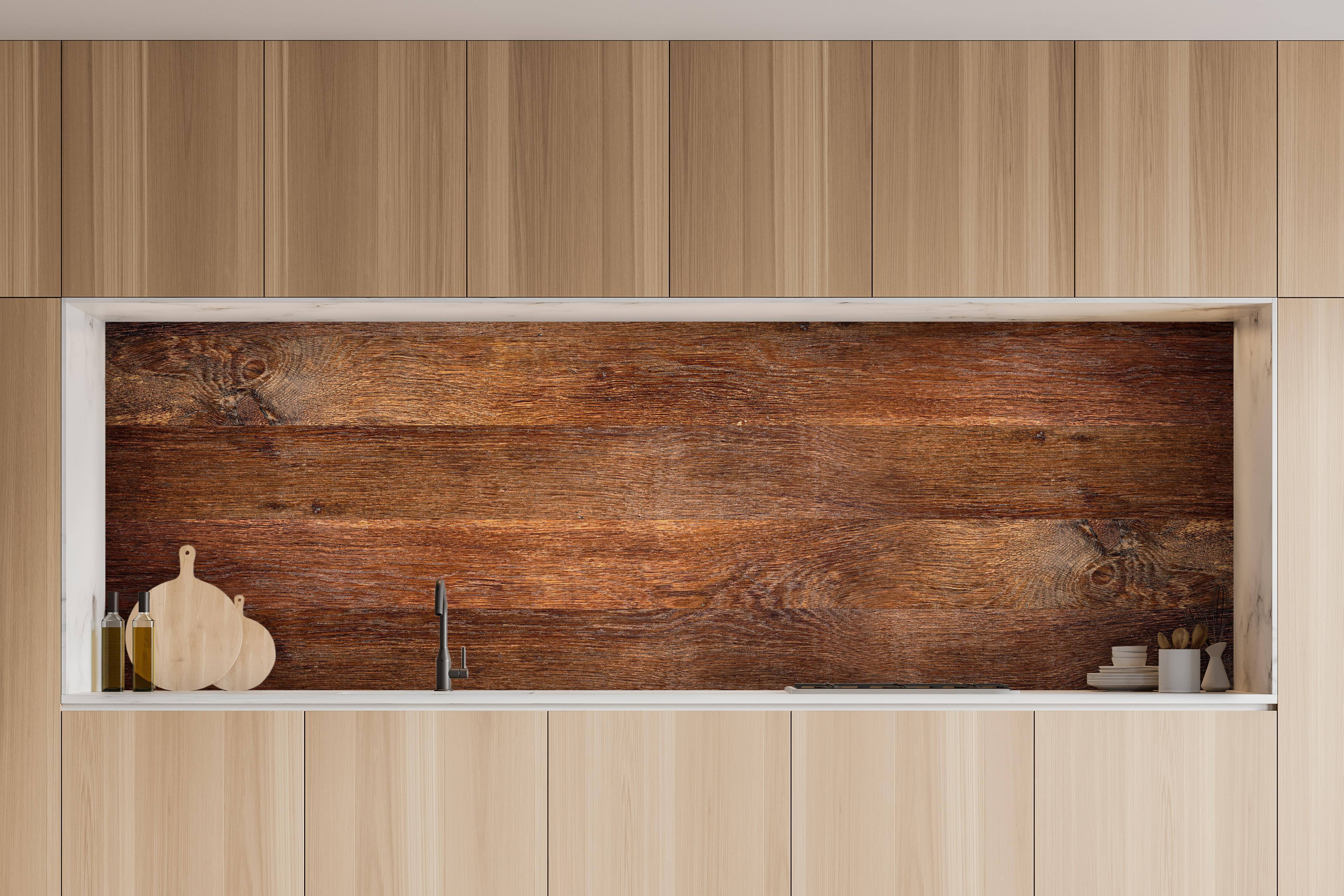 Küche - Altes Eichenholz in charakteristischer Vollholz-Küche mit modernem Gasherd