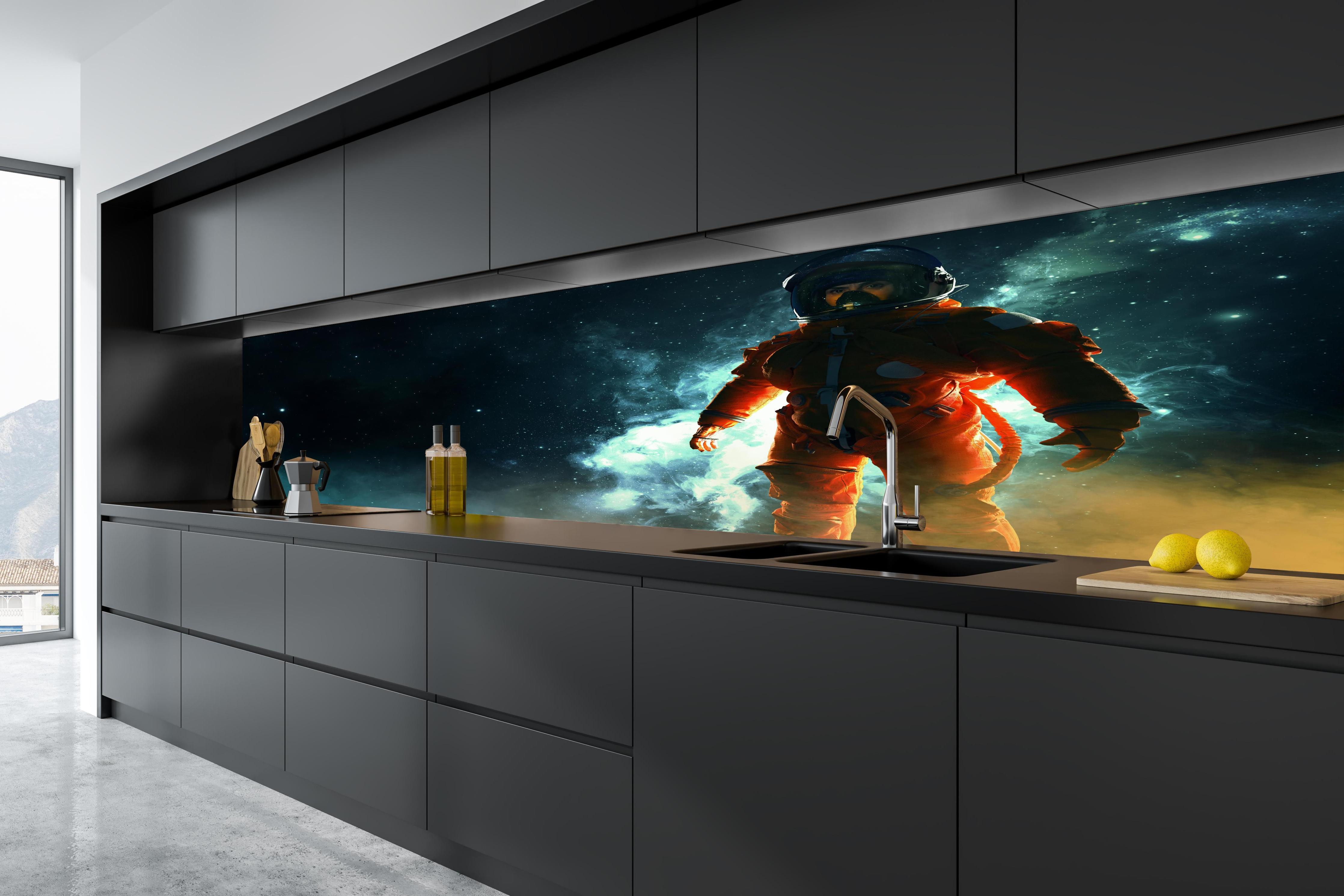 Küche - Astronaut im Weltraum in tiefschwarzer matt-premium Einbauküche