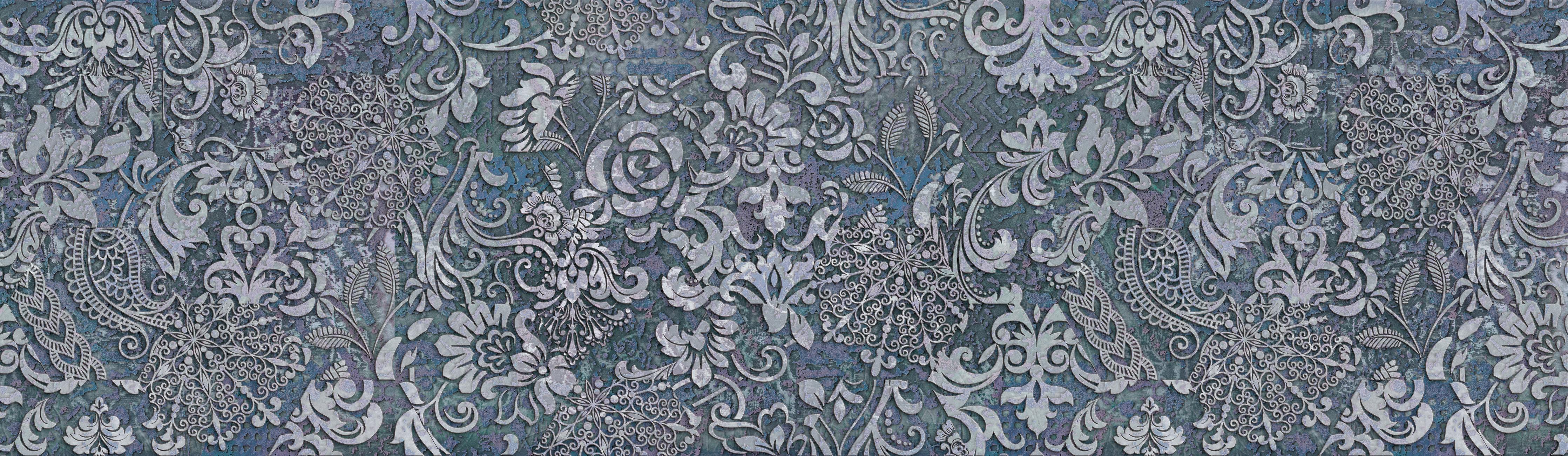 Küchenrückwand-Blau-Grau Vintage Kunst