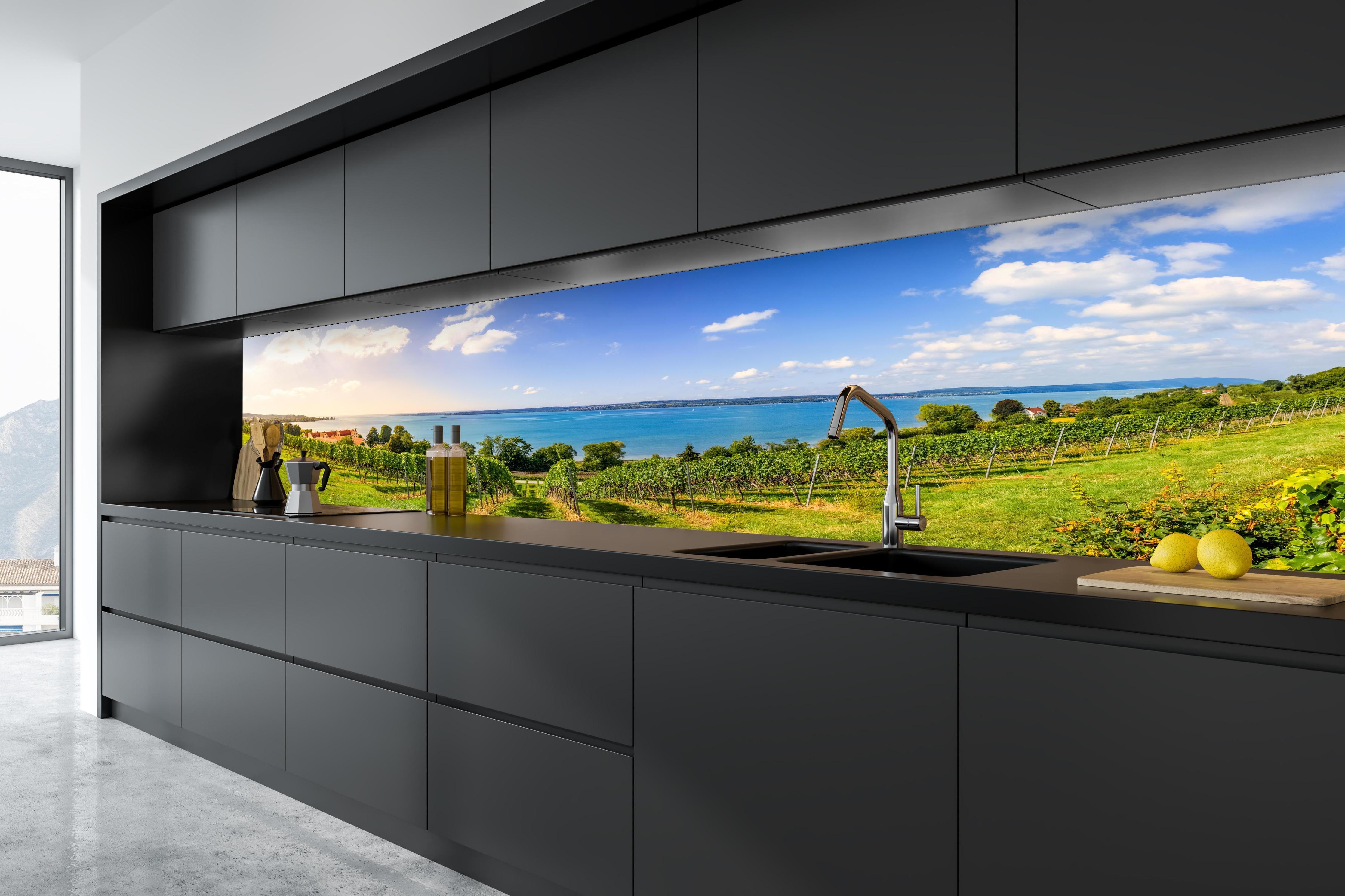 Küche - Bodensee Panorama in Birnau in tiefschwarzer matt-premium Einbauküche