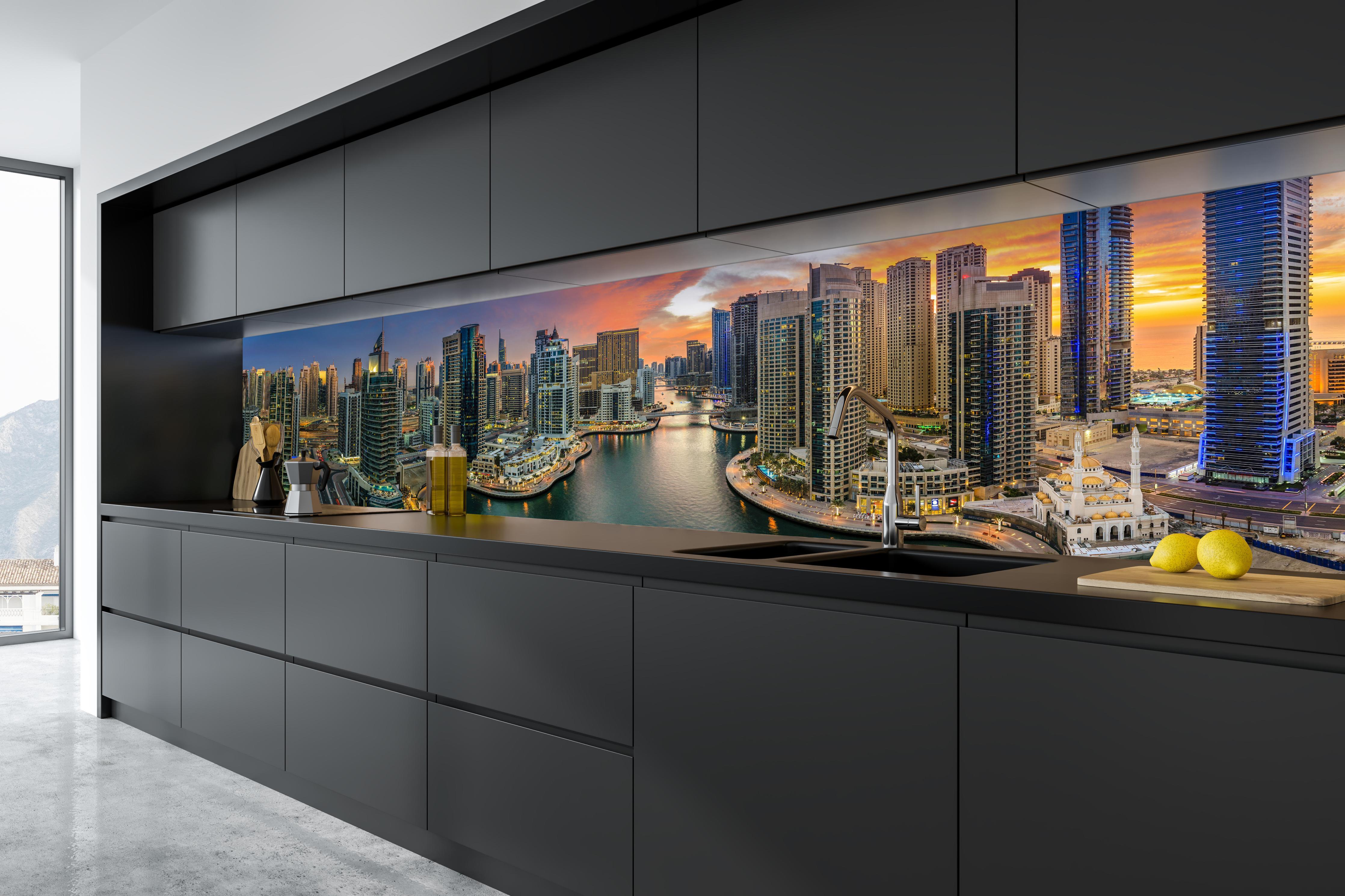 Küche - Dubai Yachthafen in tiefschwarzer matt-premium Einbauküche