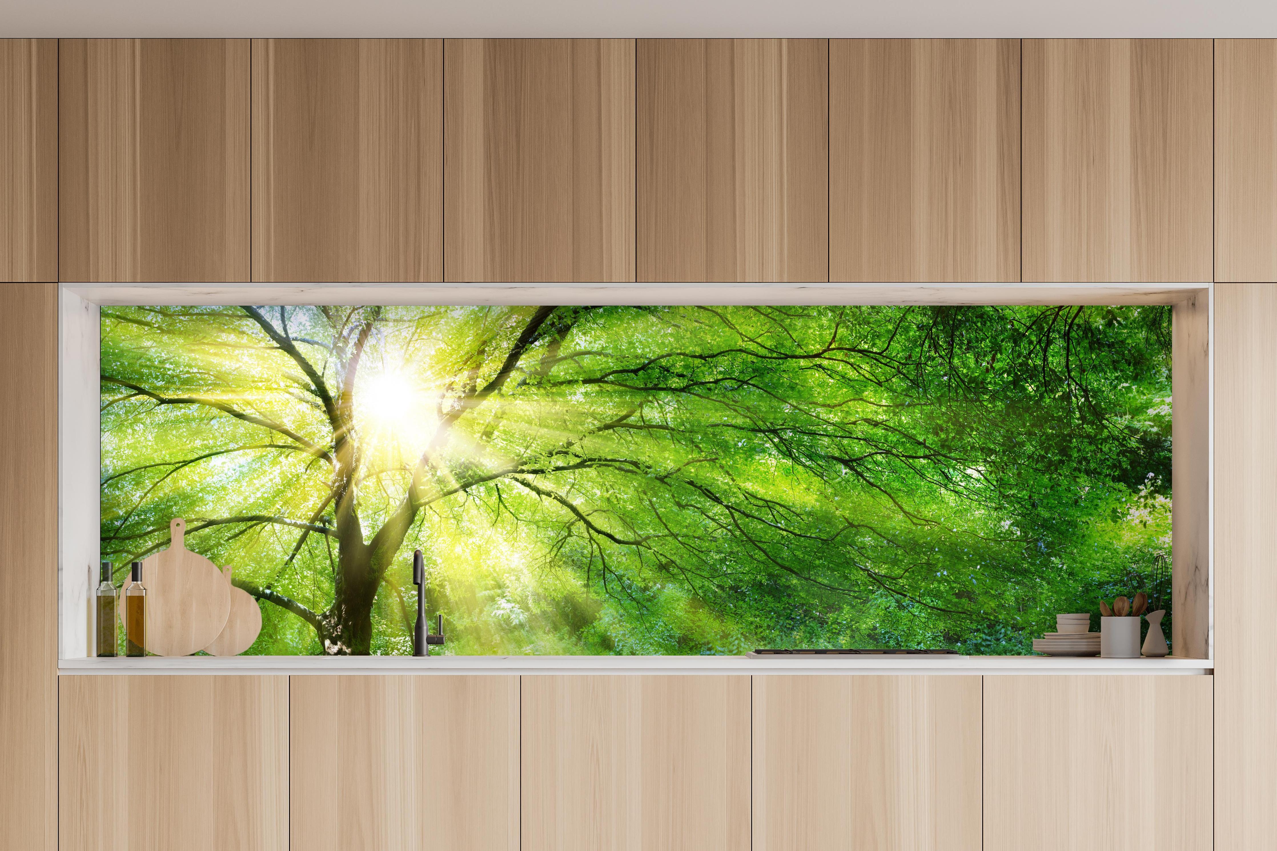 Küche - Energiegeladener Wald in charakteristischer Vollholz-Küche mit modernem Gasherd