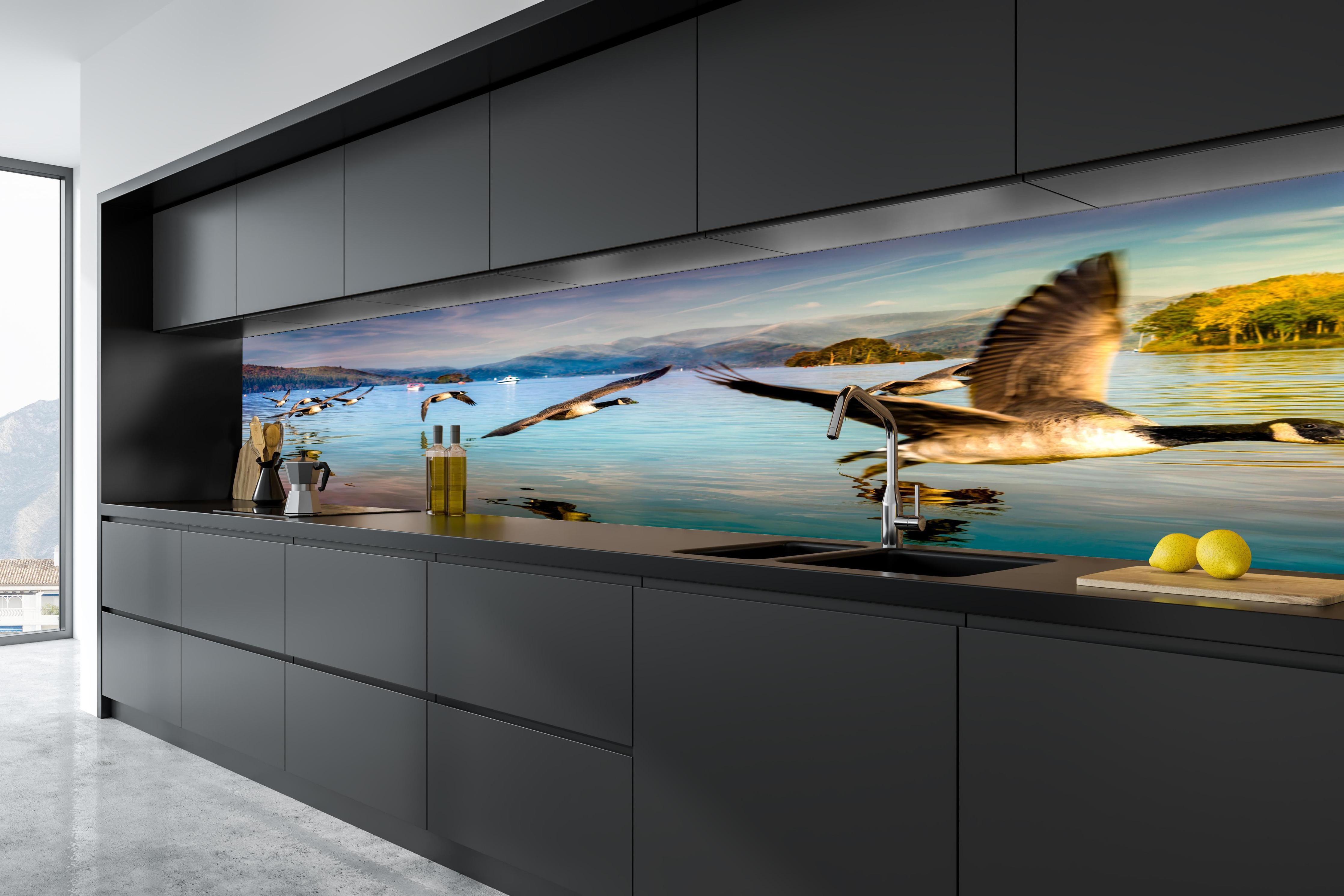 Küche - Entenschwarm am Lake Windermere in tiefschwarzer matt-premium Einbauküche