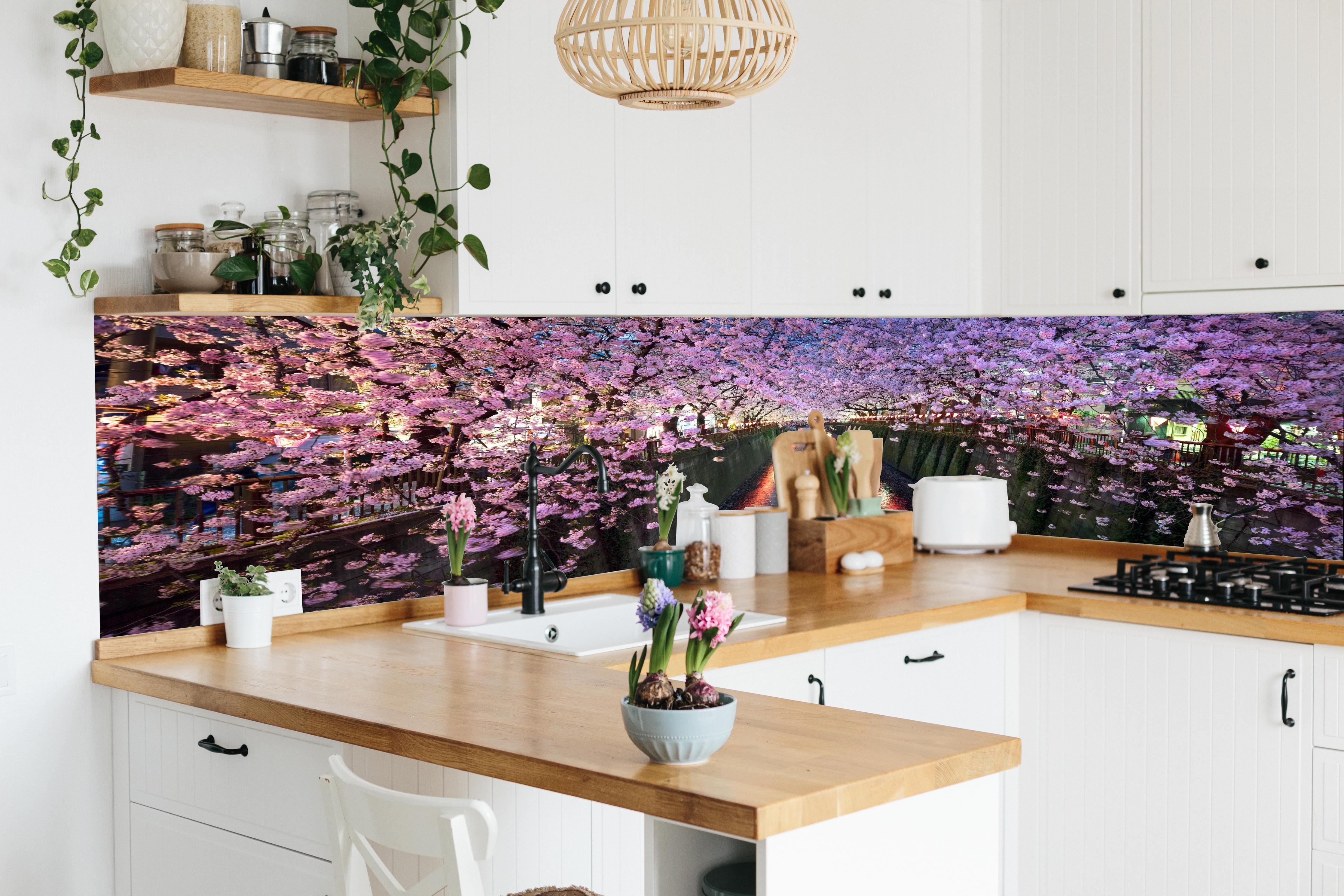 Küche - Kirschblüten bei Nacht Nakameguro - Tokio in lebendiger Küche mit bunten Blumen