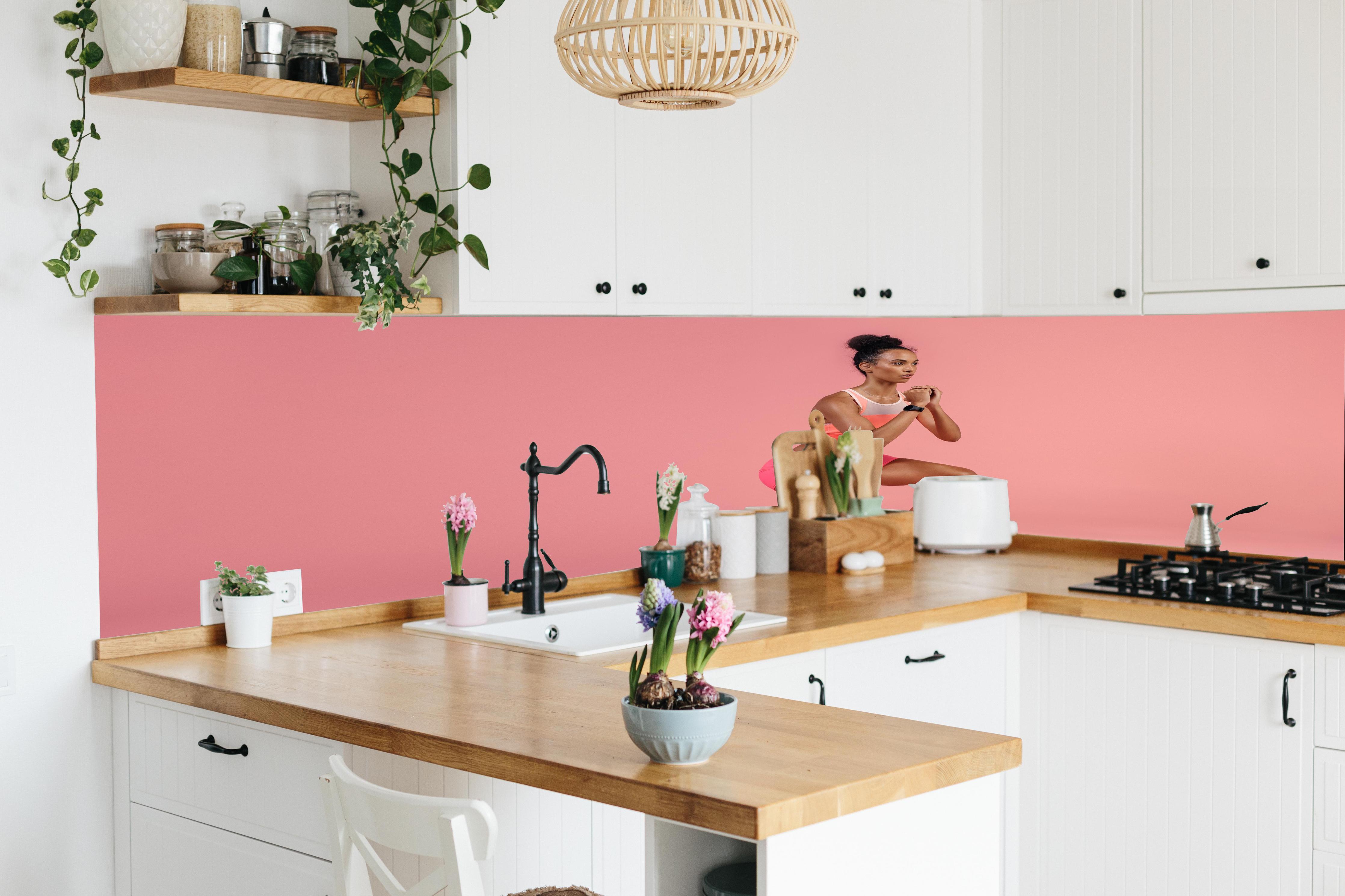 Küche - Marinen-blaues Stein Muster in lebendiger Küche mit bunten Blumen