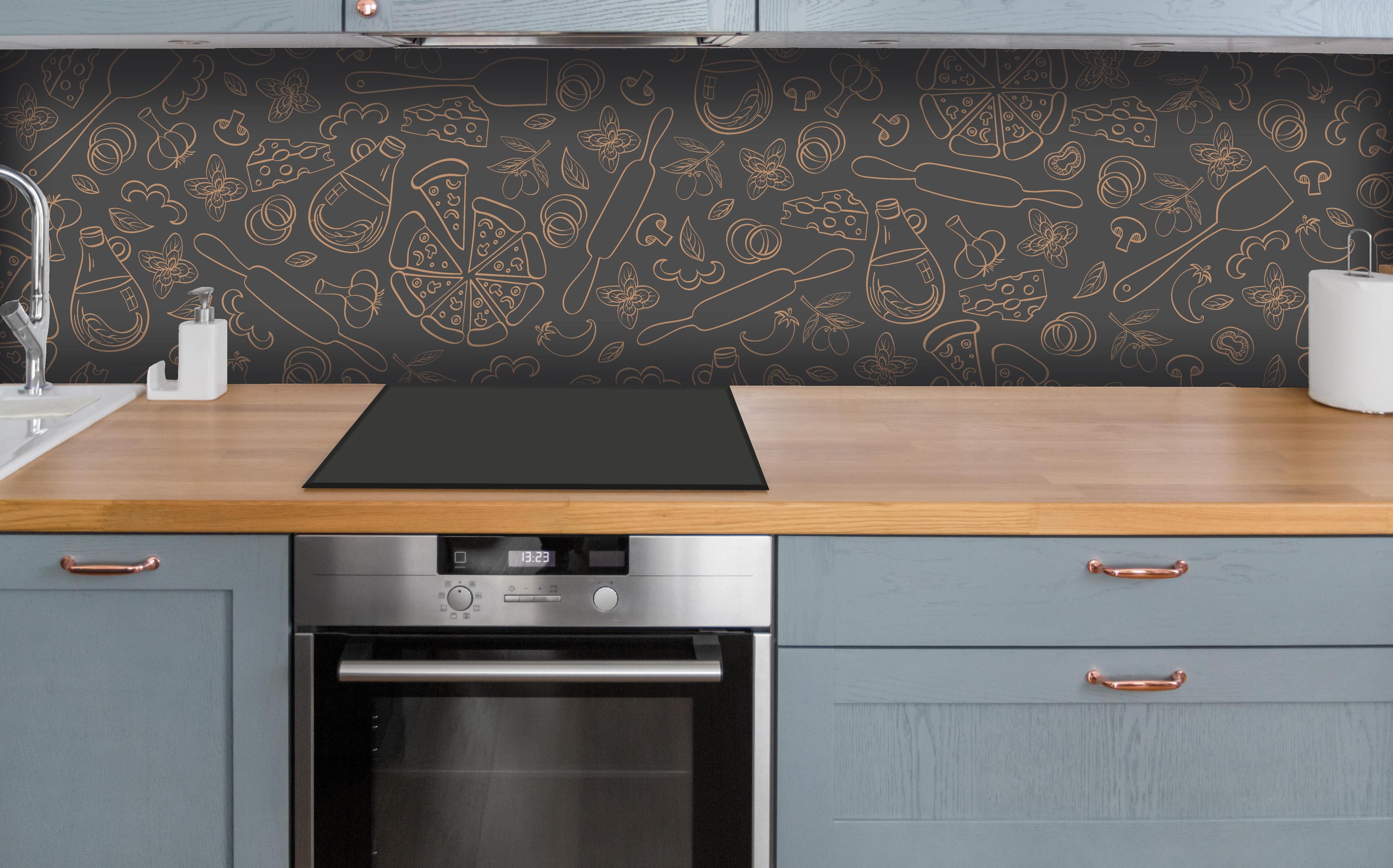 Küche - Musik-Muster Dunkel Ästhetik über polierter Holzarbeitsplatte mit Cerankochfeld