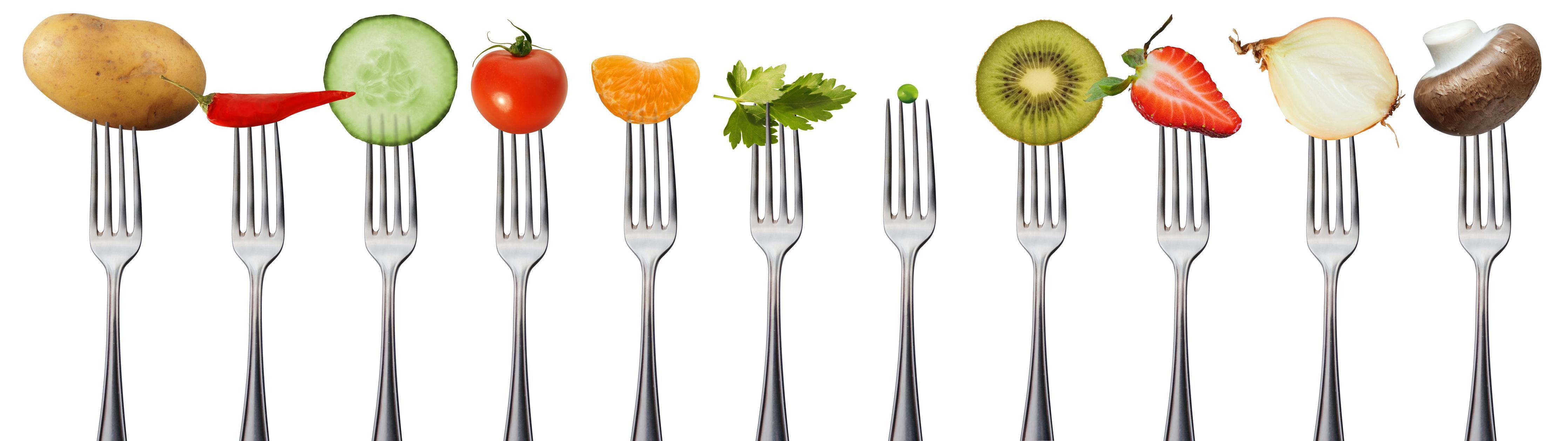 Küchenrückwand-Obst & Gemüse auf Gabeln