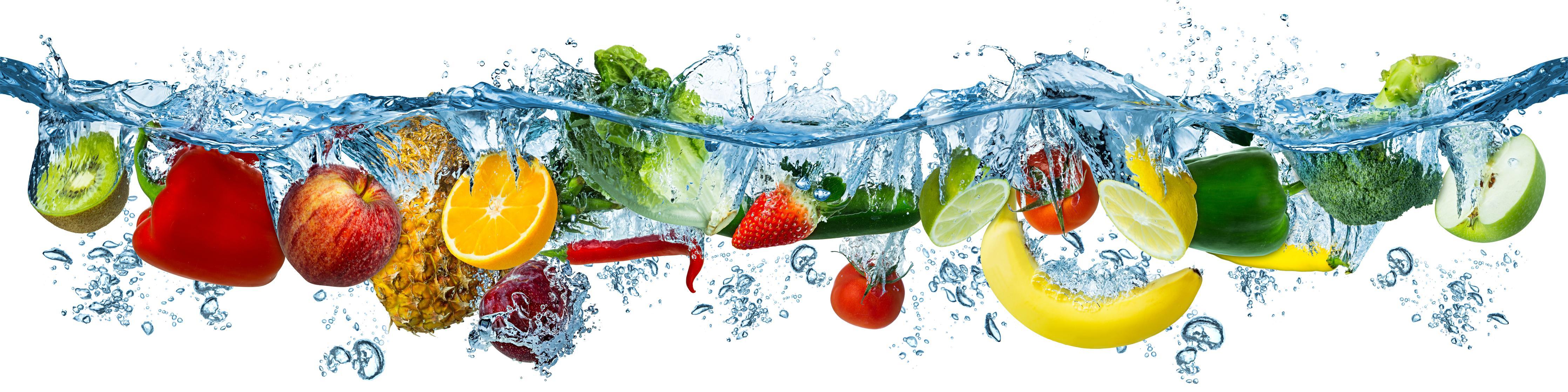 Küchenrückwand-Obst & Gemüse im Wasser