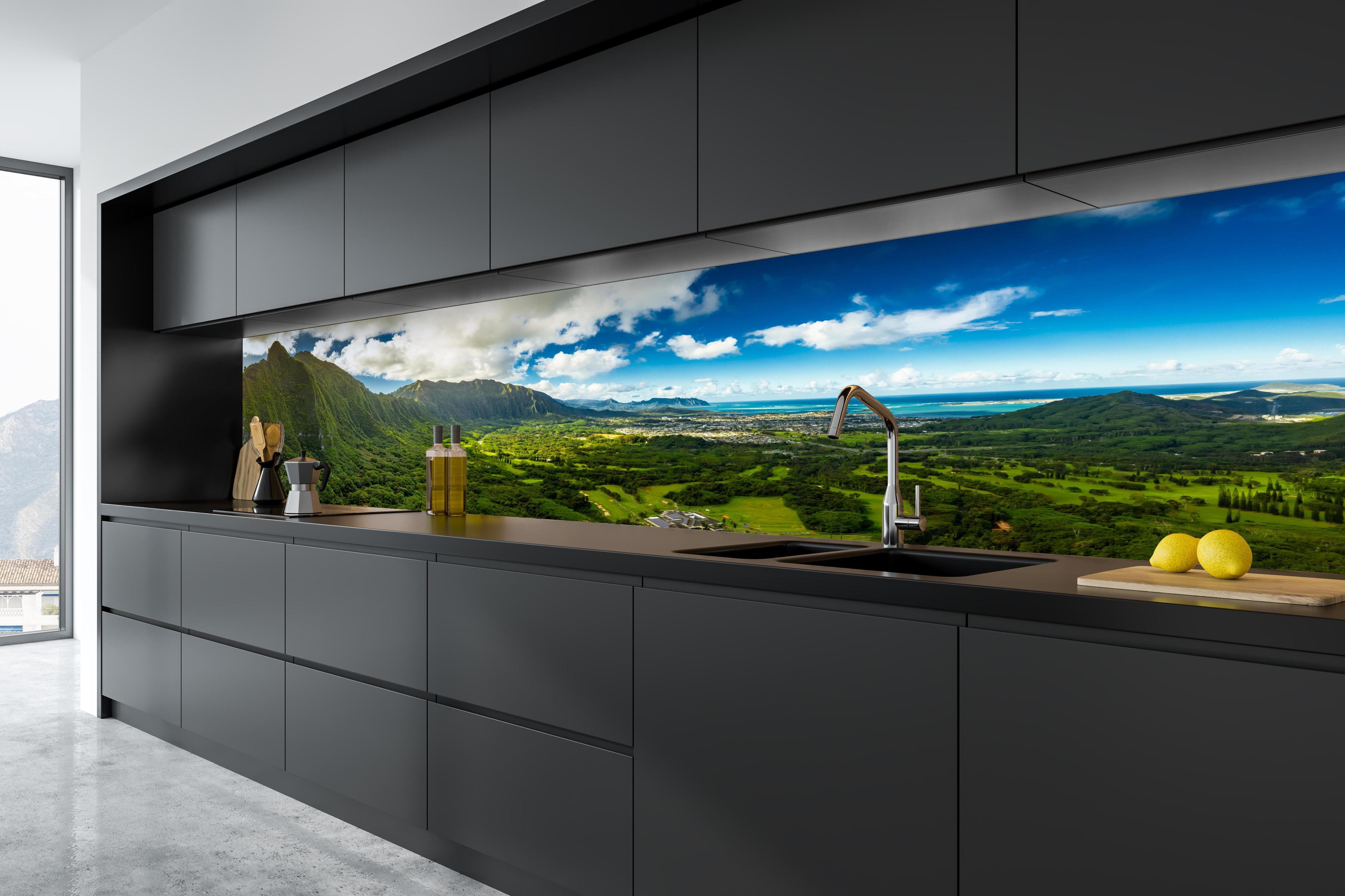 Küche - Pali Lookout Klippen in Hawaii in tiefschwarzer matt-premium Einbauküche