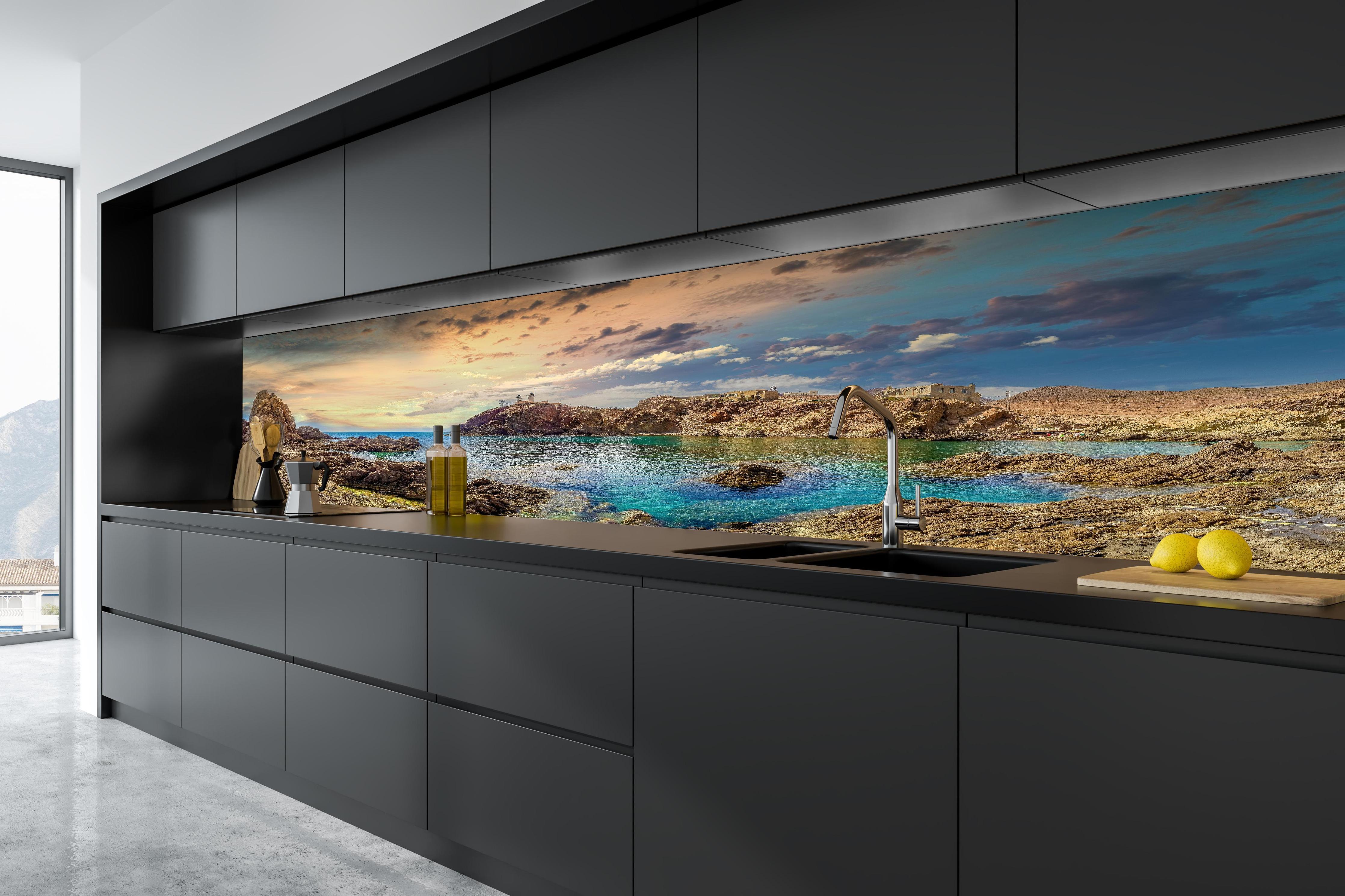 Küche - Panoramablick - Arrecife de las Sirenas in tiefschwarzer matt-premium Einbauküche