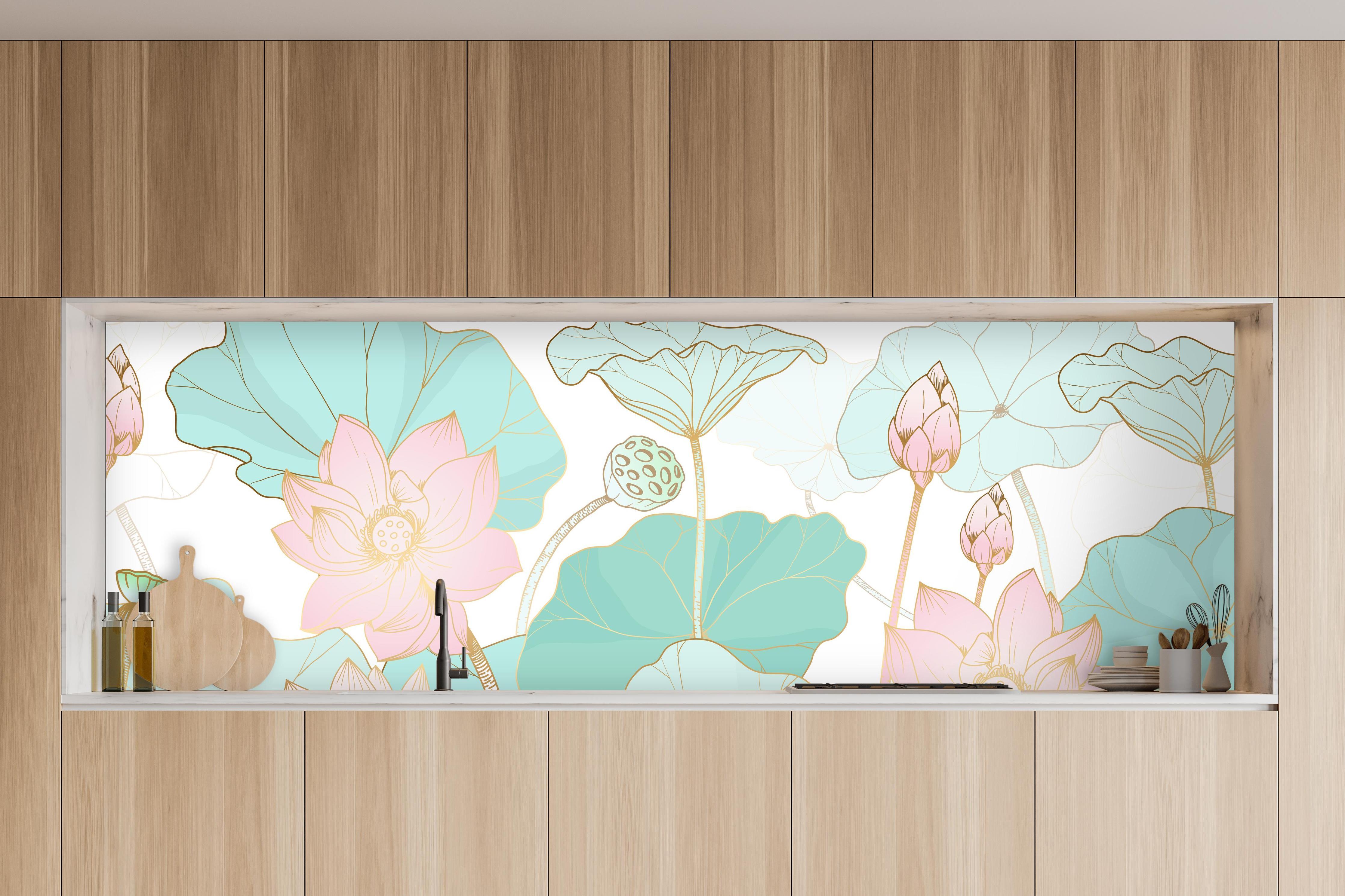 Küche - Pastellfarbene Blüten in charakteristischer Vollholz-Küche mit modernem Gasherd