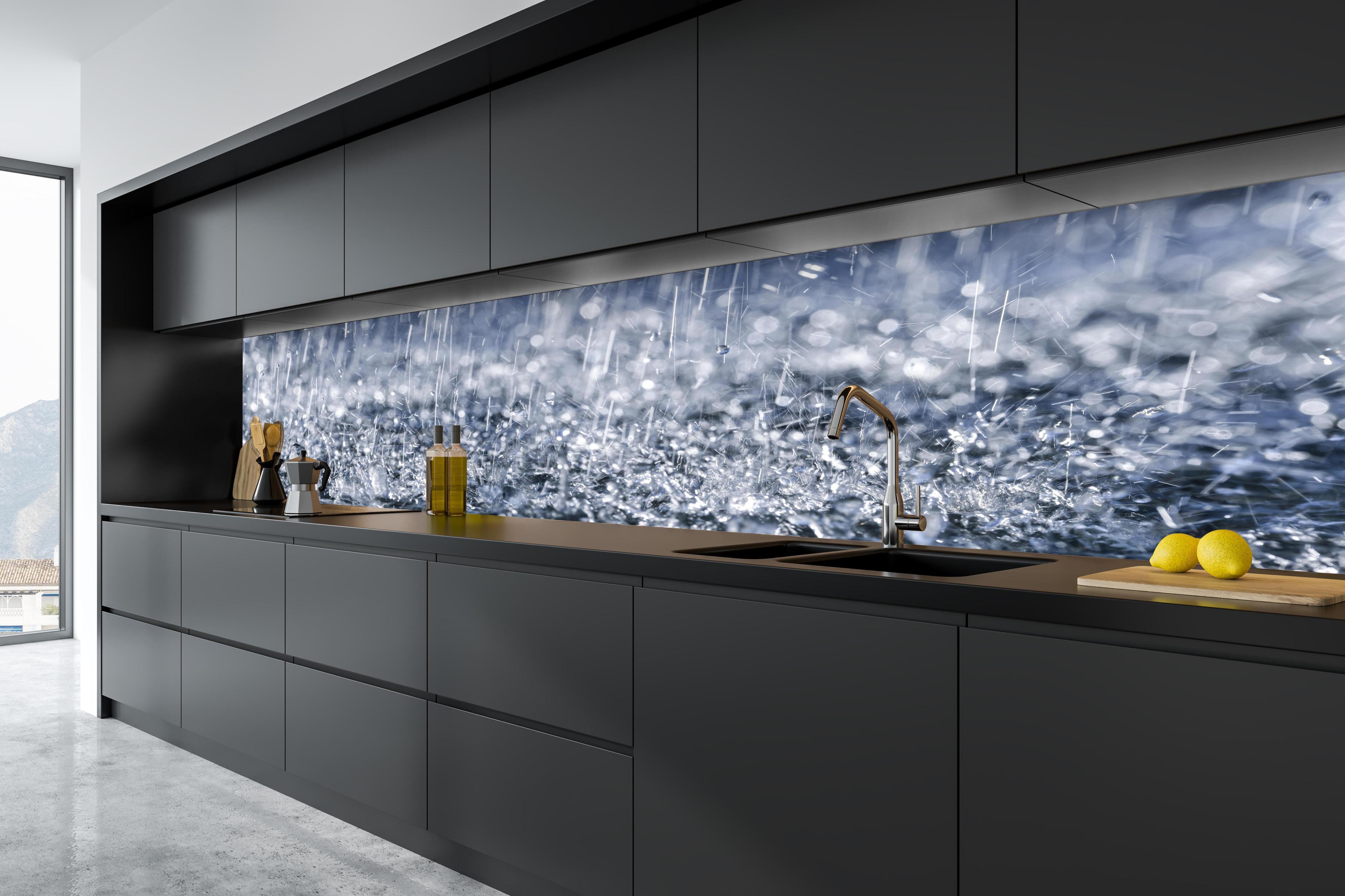 Küche - Regentropfen im Detail in tiefschwarzer matt-premium Einbauküche