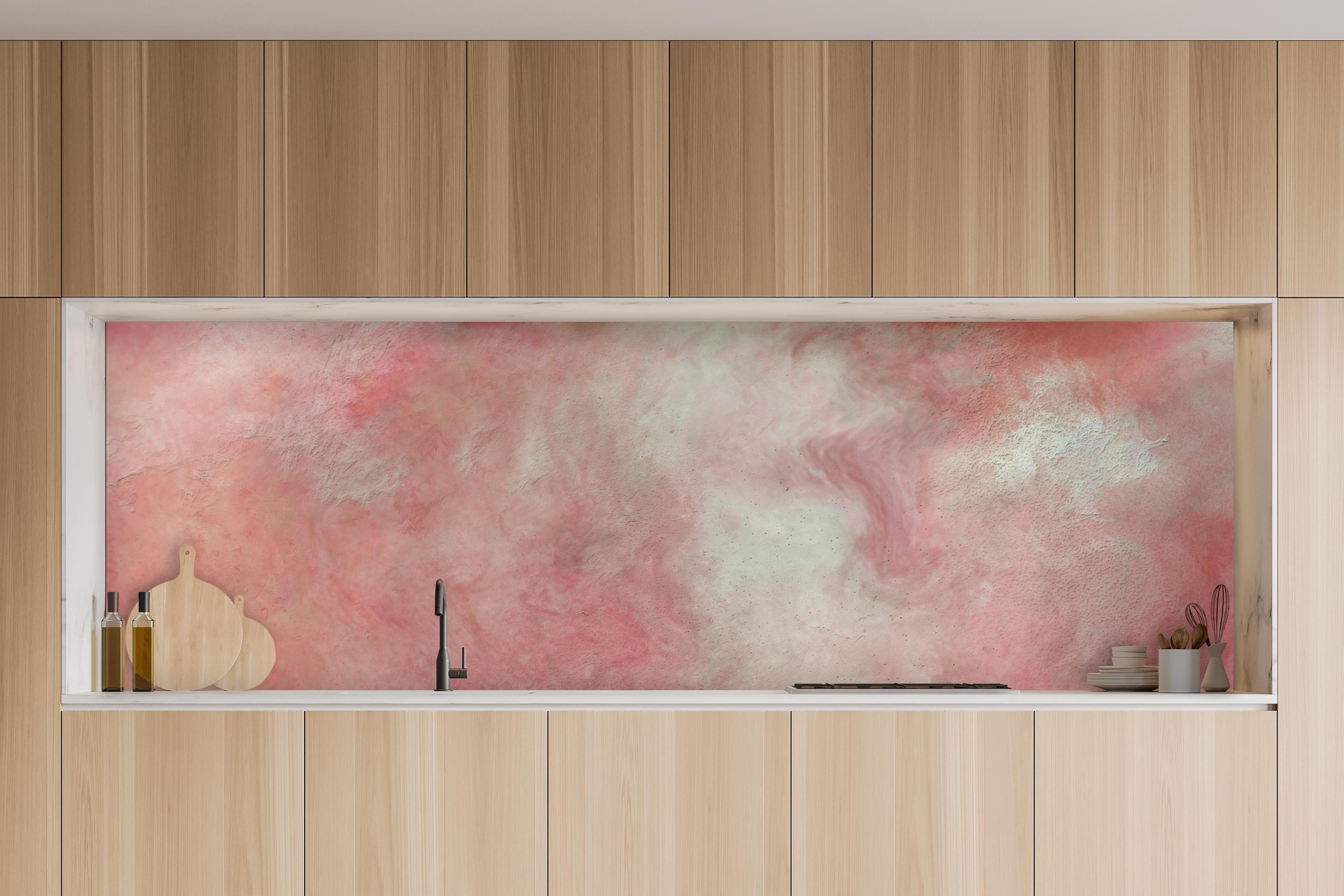 Küche - Rosa Marble Textur in charakteristischer Vollholz-Küche mit modernem Gasherd