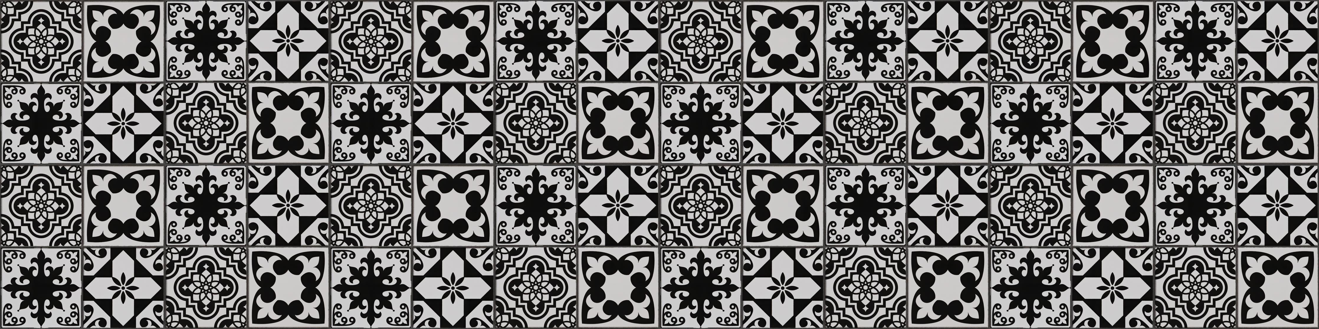 Küchenrückwand-Schwarz-weiß Vintage Fliesen