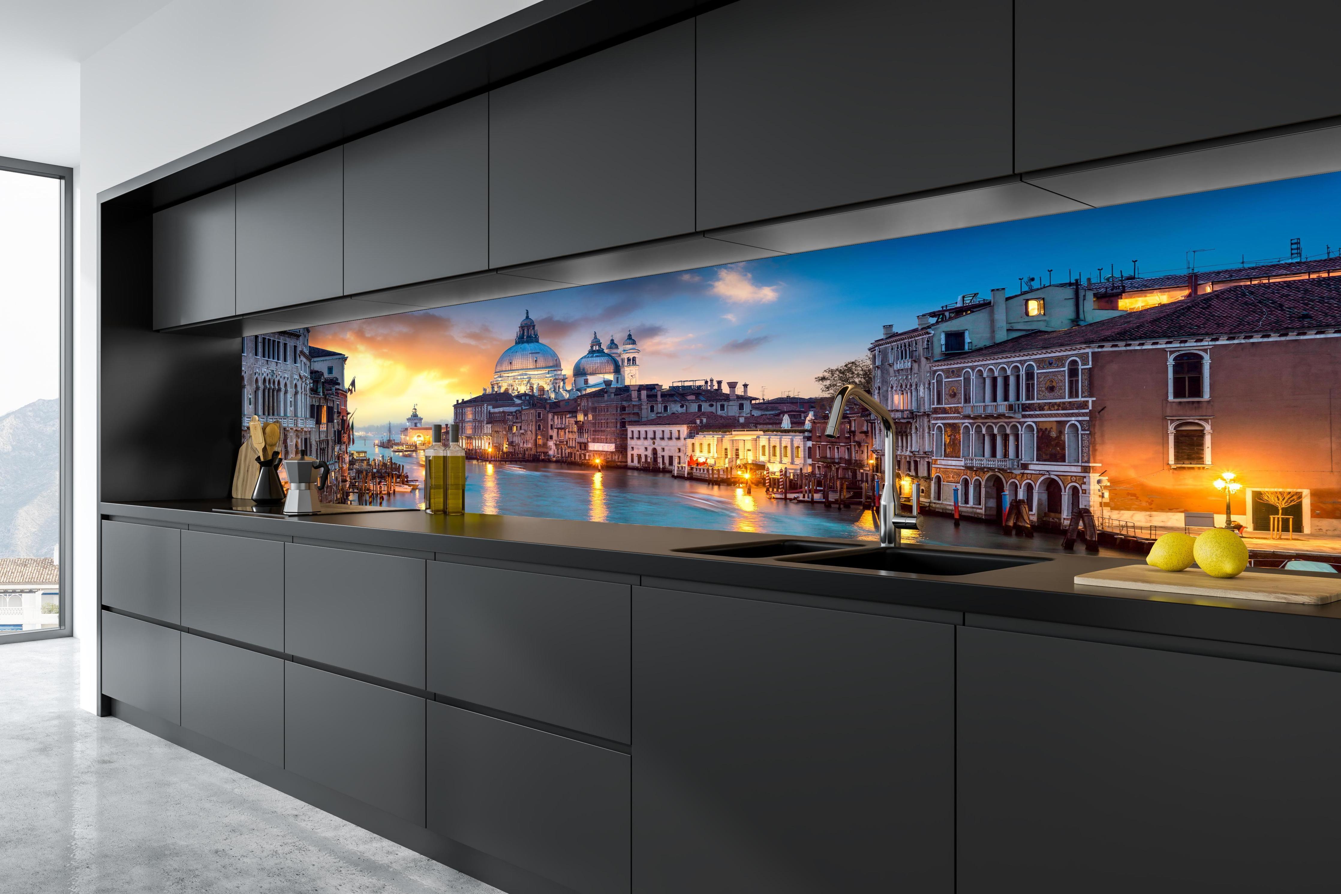 Küche - Sonnenuntergang am Canal Grande - Venedig 2 in tiefschwarzer matt-premium Einbauküche