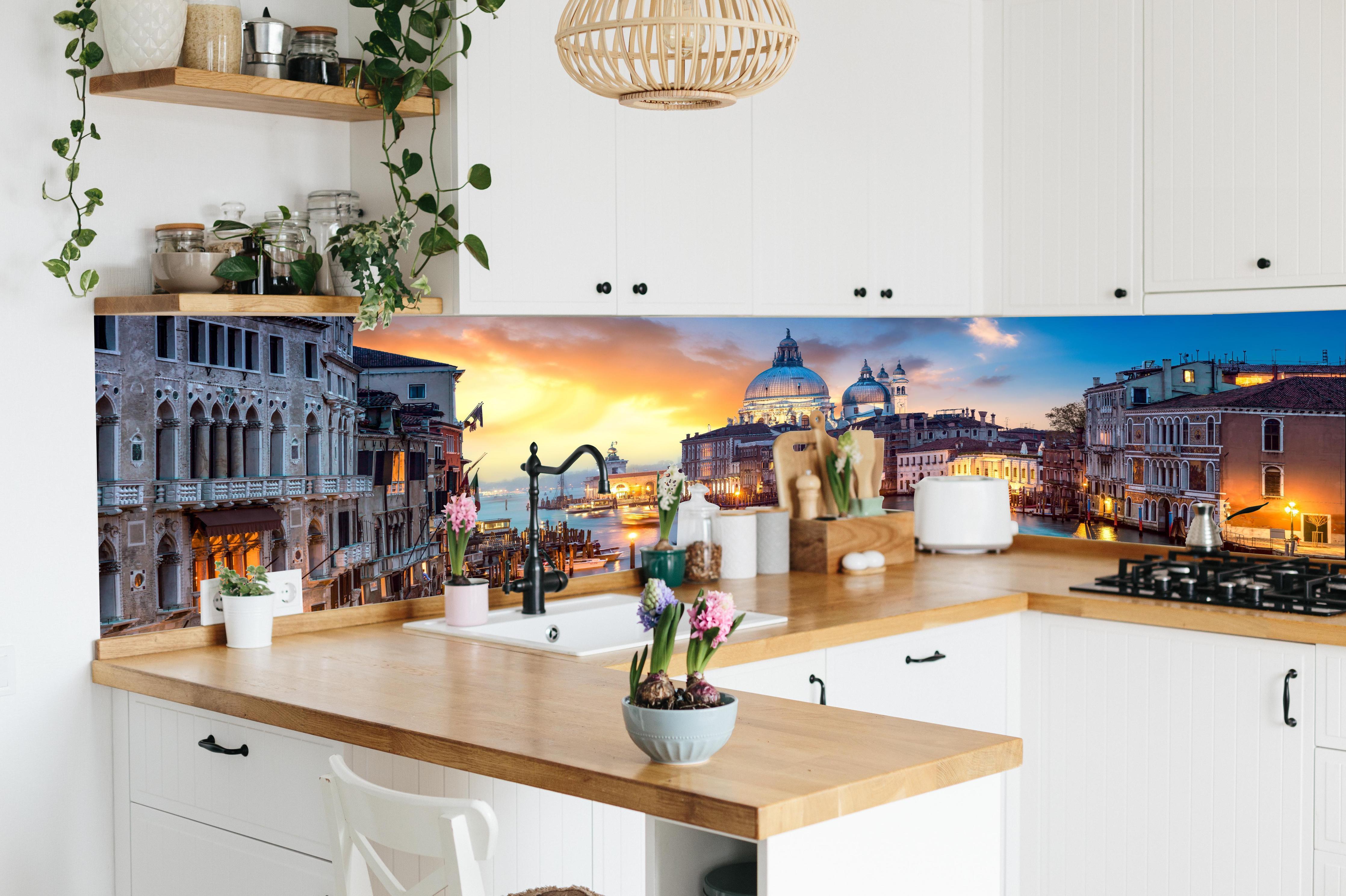 Küche - Sonnenuntergang am Canal Grande - Venedig 2 in lebendiger Küche mit bunten Blumen