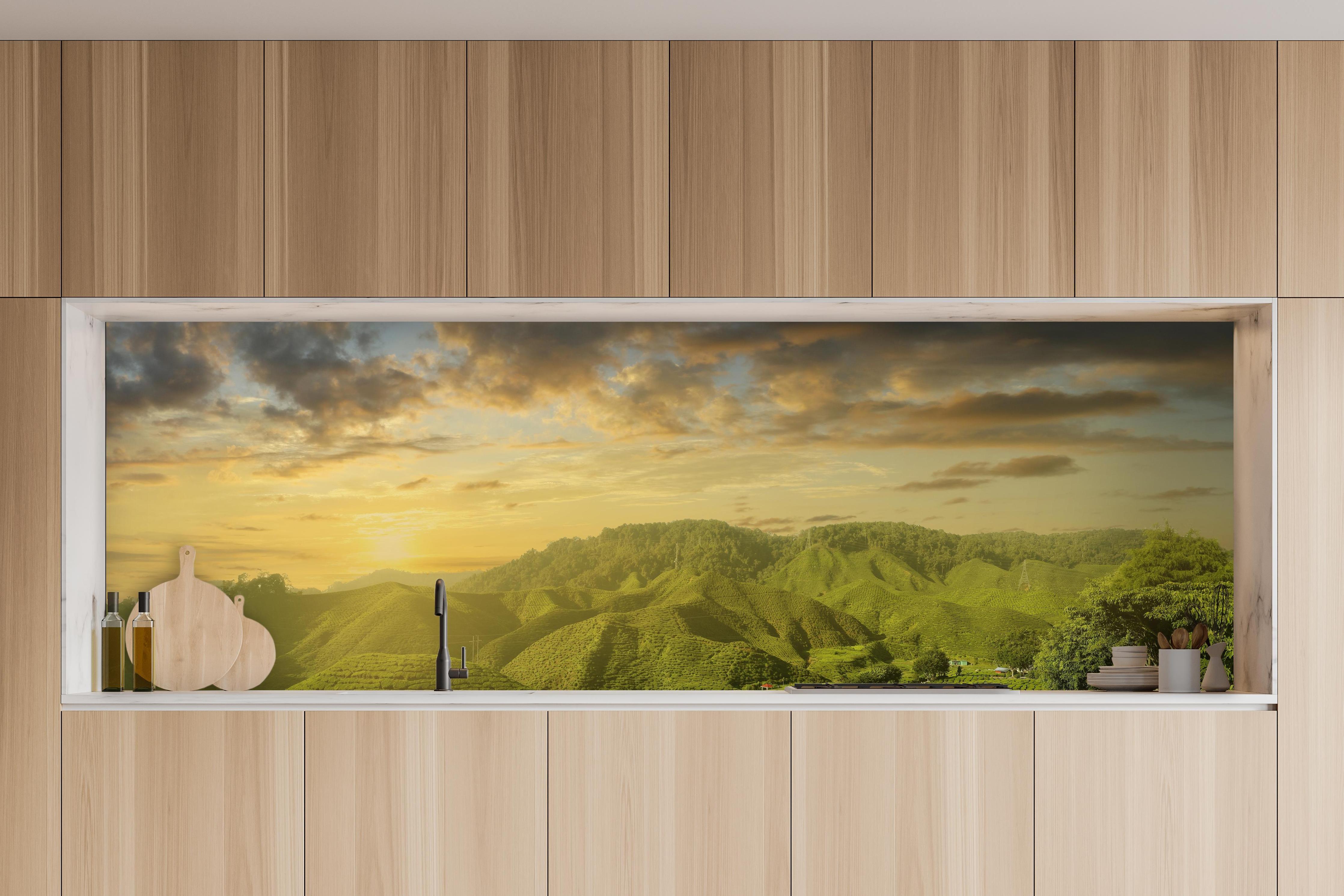 Küche - Teeplantage in Malaysia in charakteristischer Vollholz-Küche mit modernem Gasherd