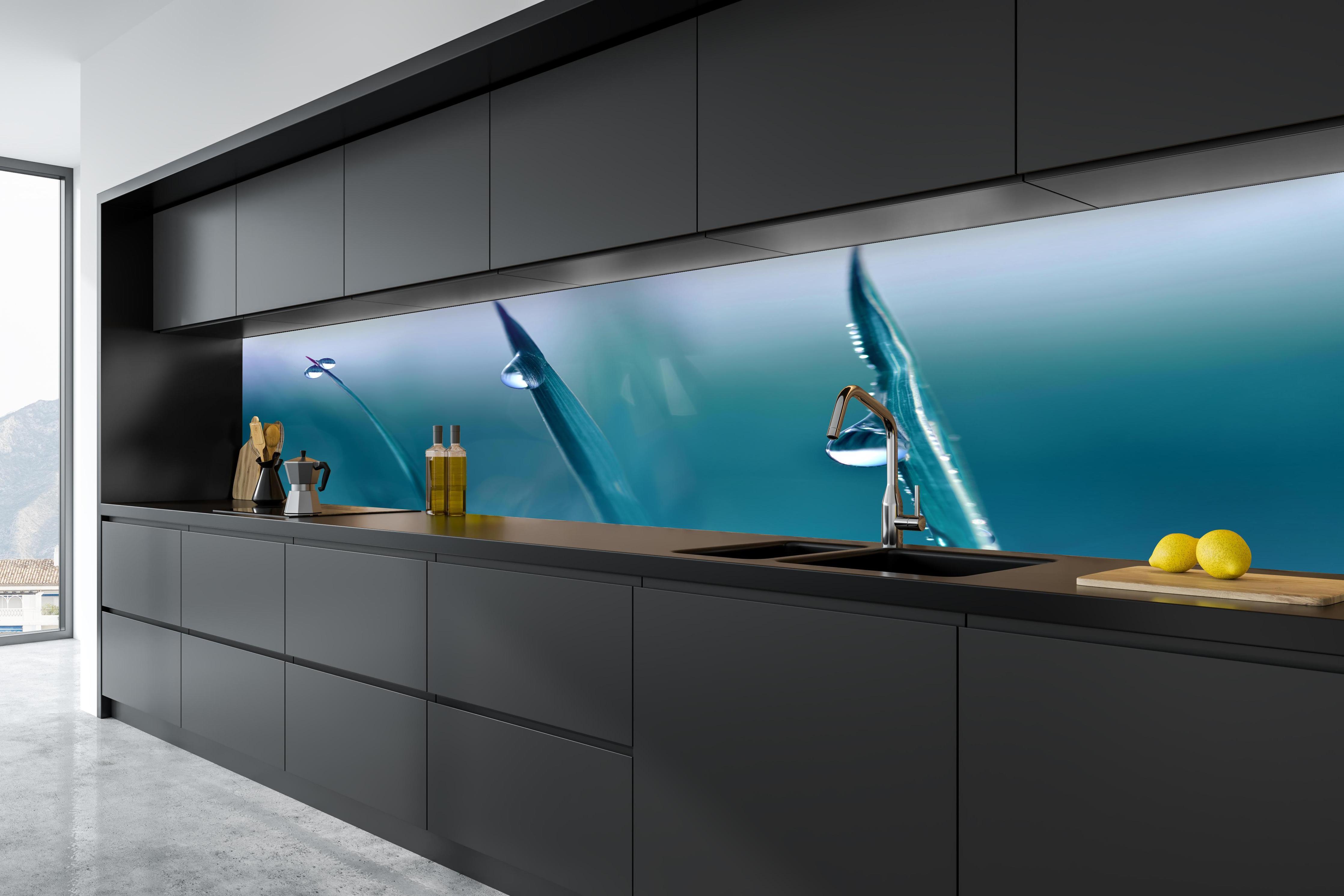 Küche - Transparente Tautropfen in tiefschwarzer matt-premium Einbauküche