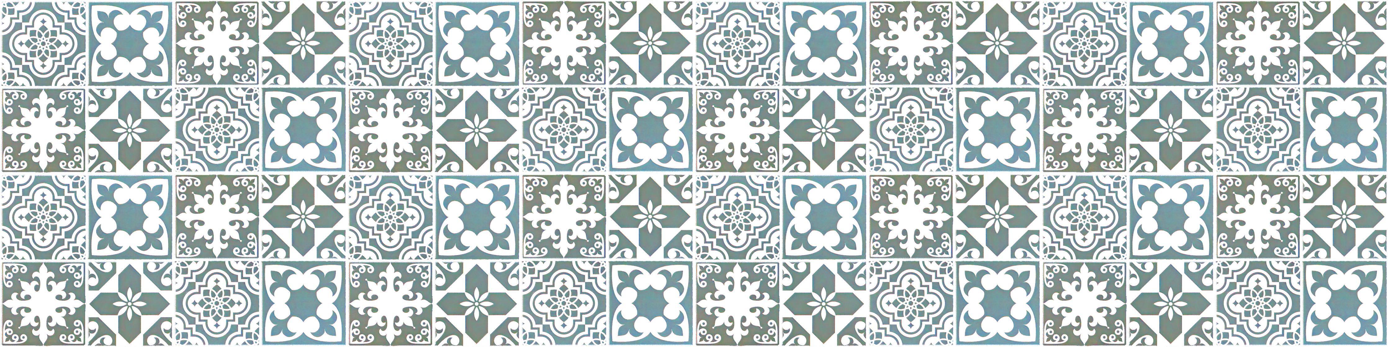 Küchenrückwand-Weiß-türkis Vintage Fliesen