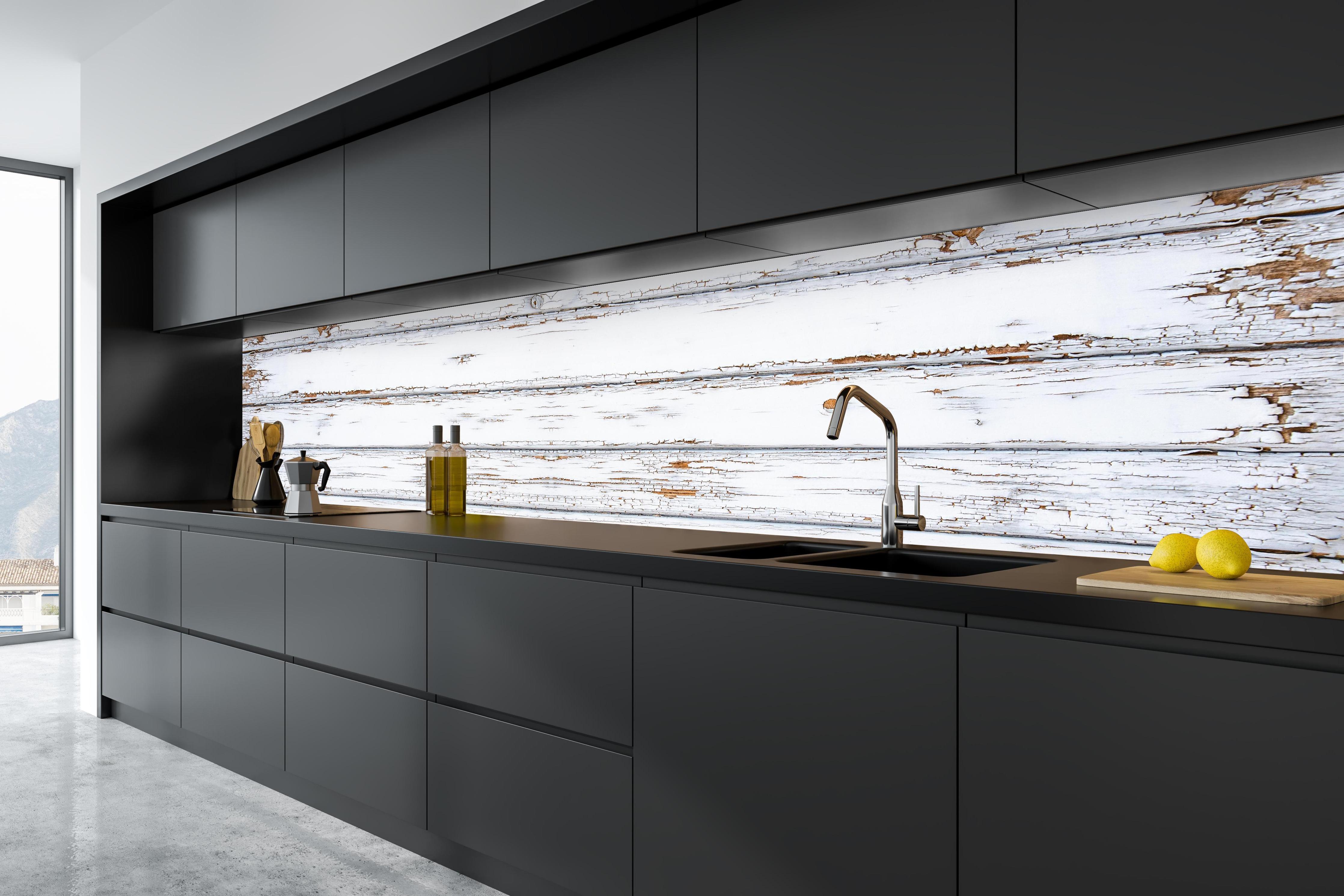 Küche - Weiße zerfallenden Holz in tiefschwarzer matt-premium Einbauküche