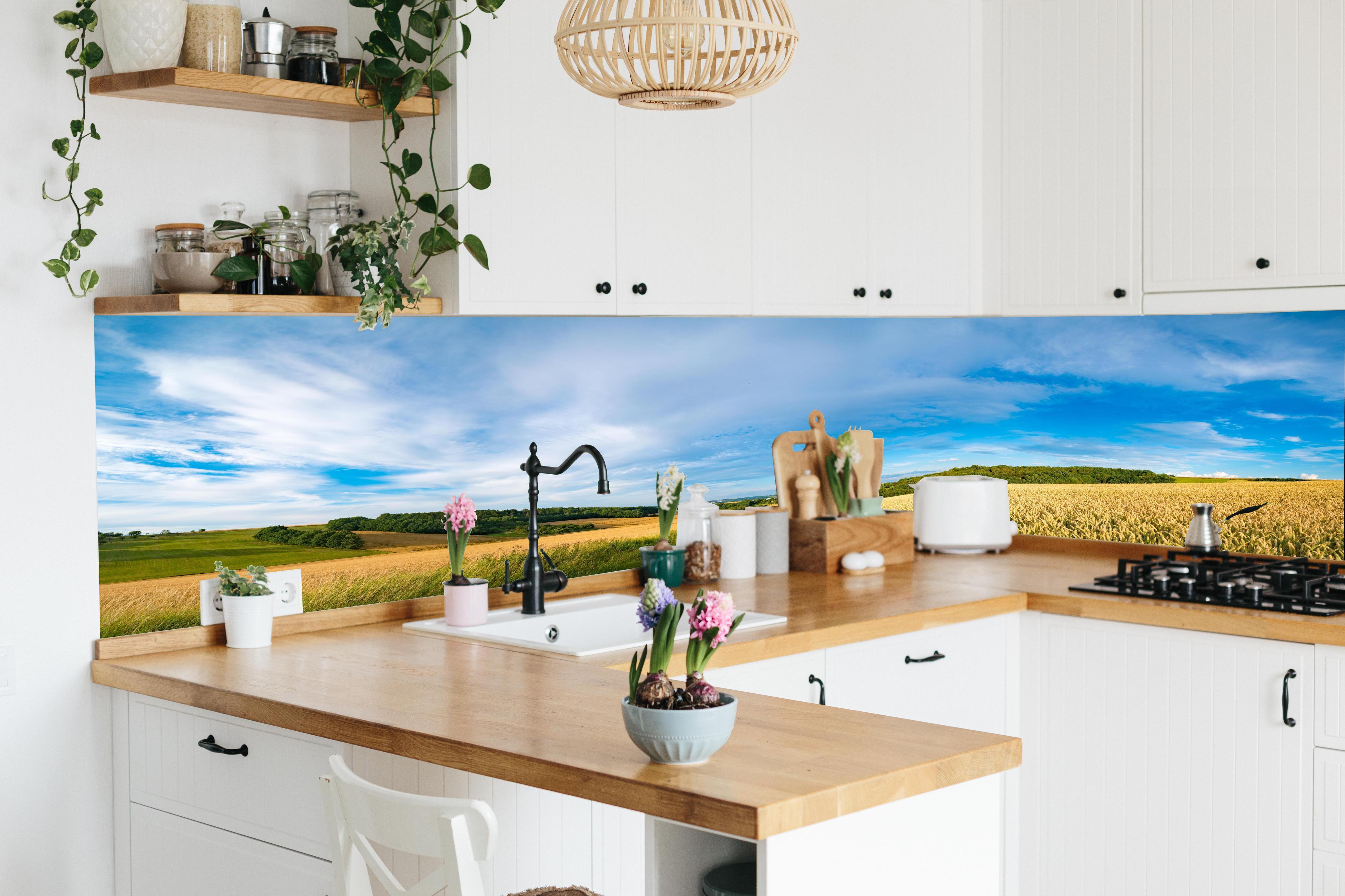 Küche - Weizenfeldes am Morgen - Kansas in lebendiger Küche mit bunten Blumen