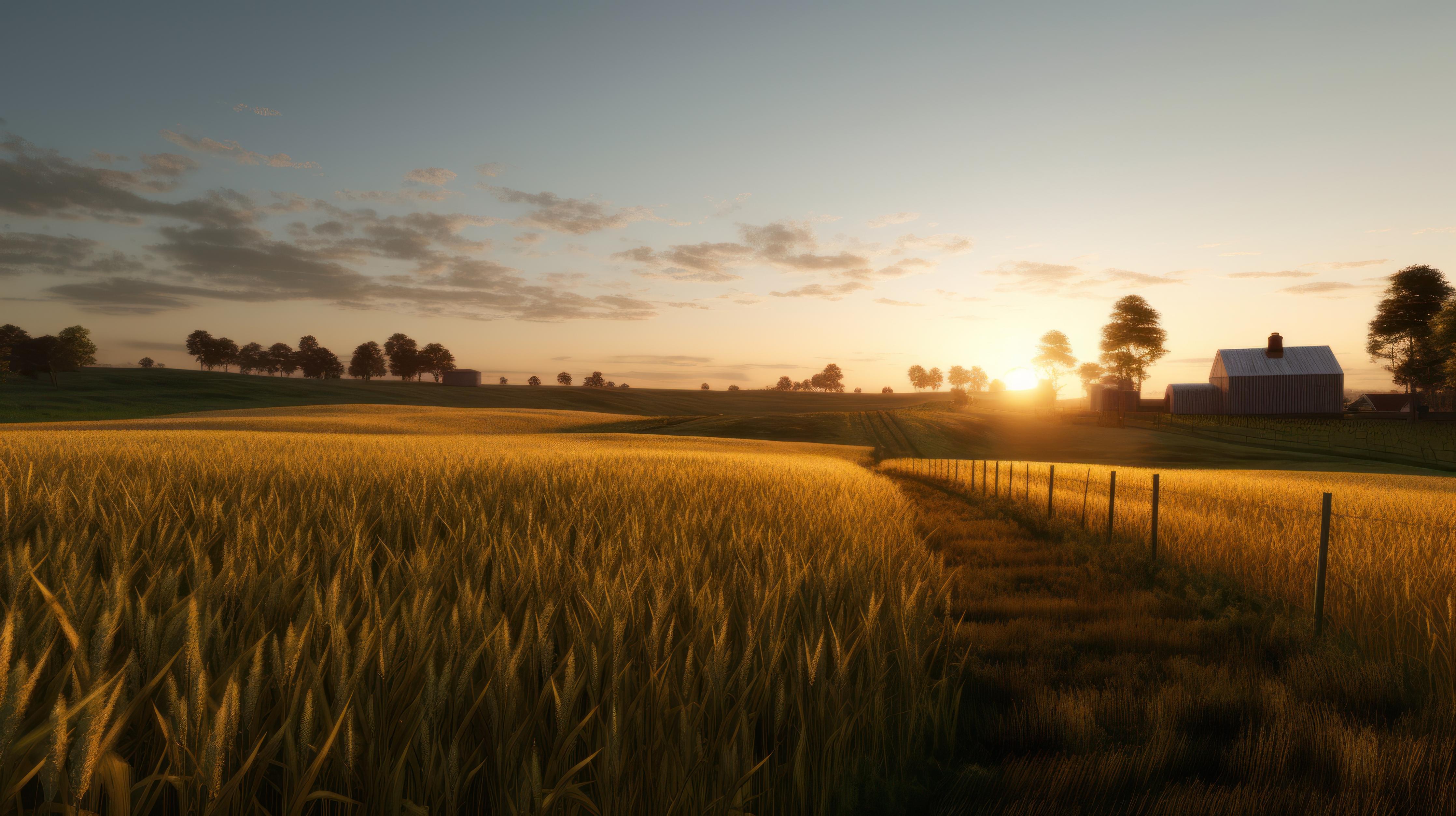Küchenrückwand-Sanftes Sonnenuntergangslicht auf Feldern