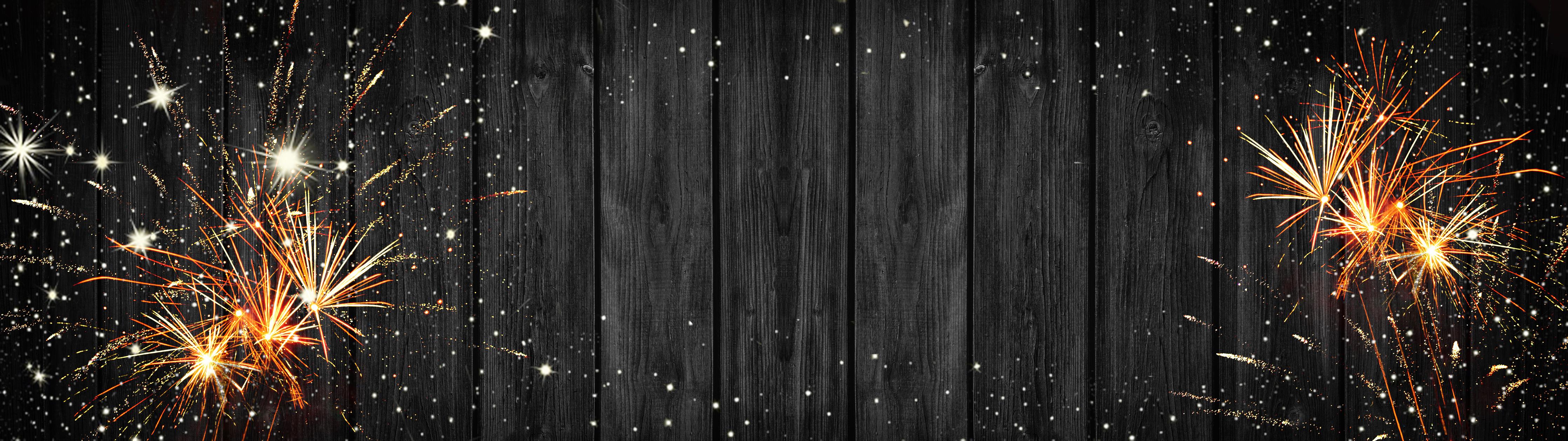 Küchenrückwand-Schwarzes Holz & Feuerwerk Panorama Banner