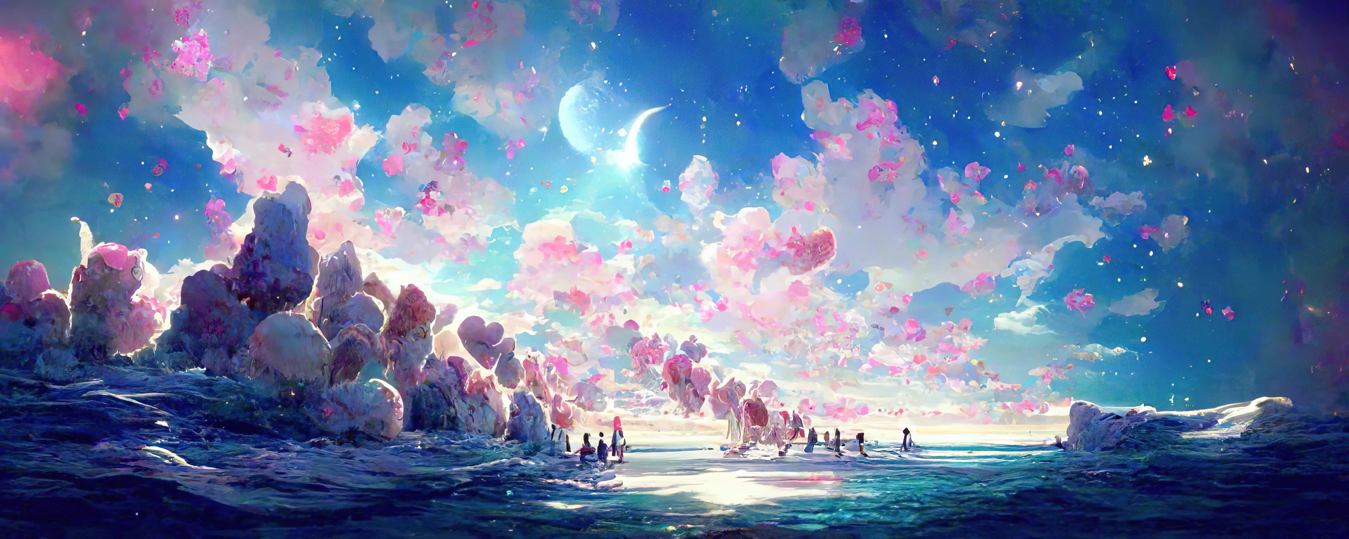 Küchenrückwand-Verträumte Meeresansicht mit Rosa Wolken