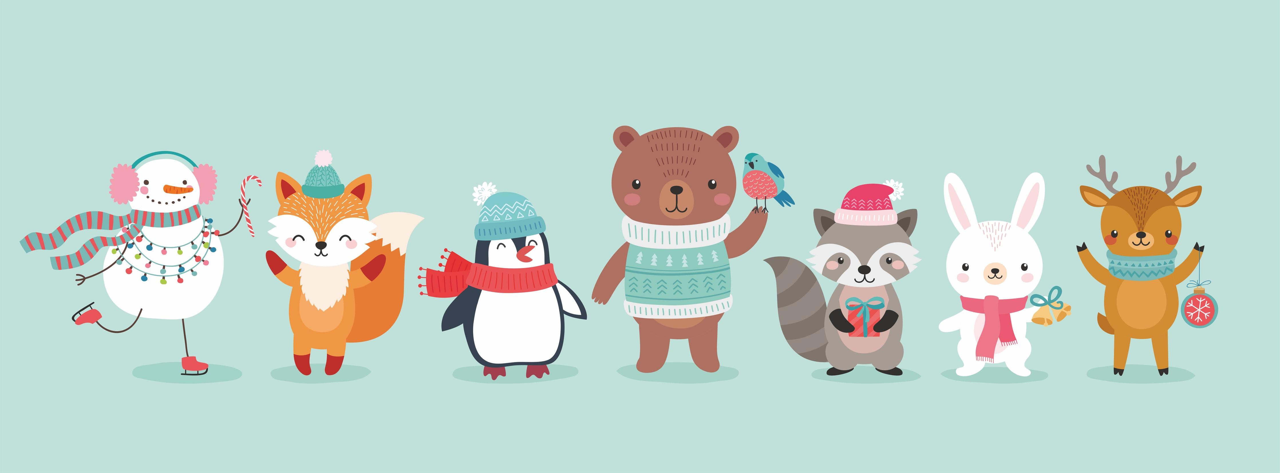 Küchenrückwand-Winter-Tiere Cartoon Illustration