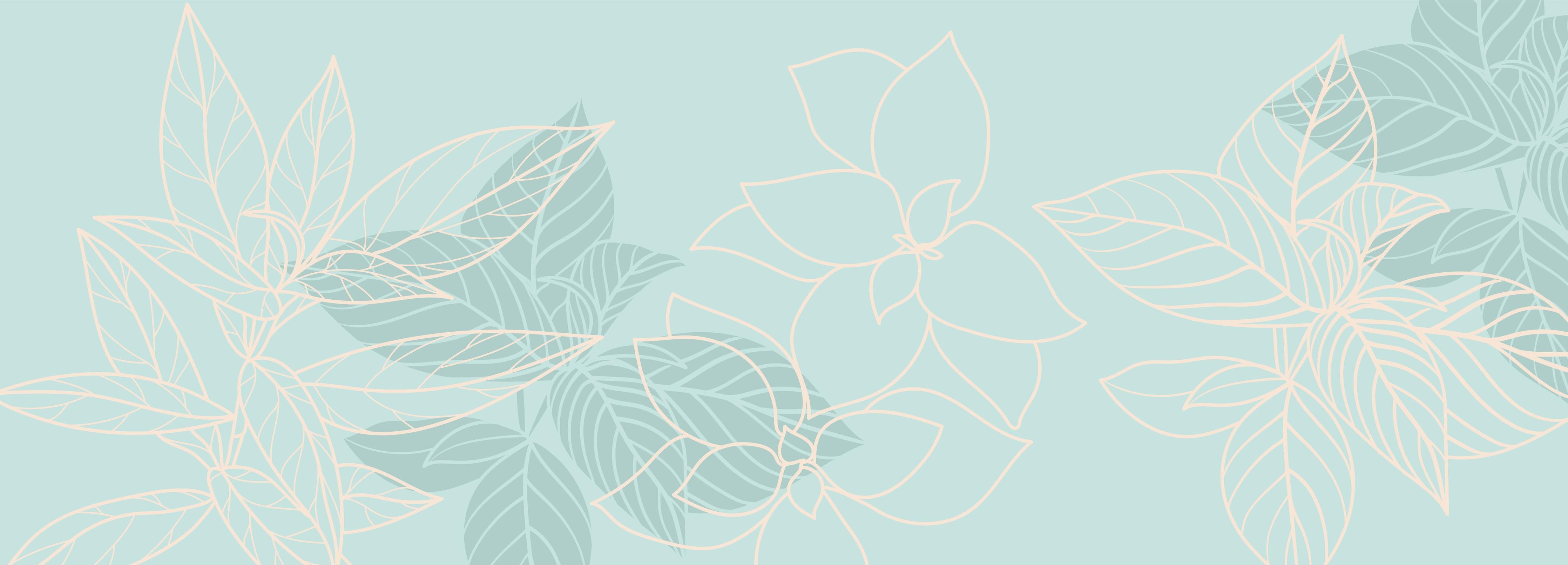 Küchenrückwand-Zartes Lineart Blumen Design Pastelltürkis