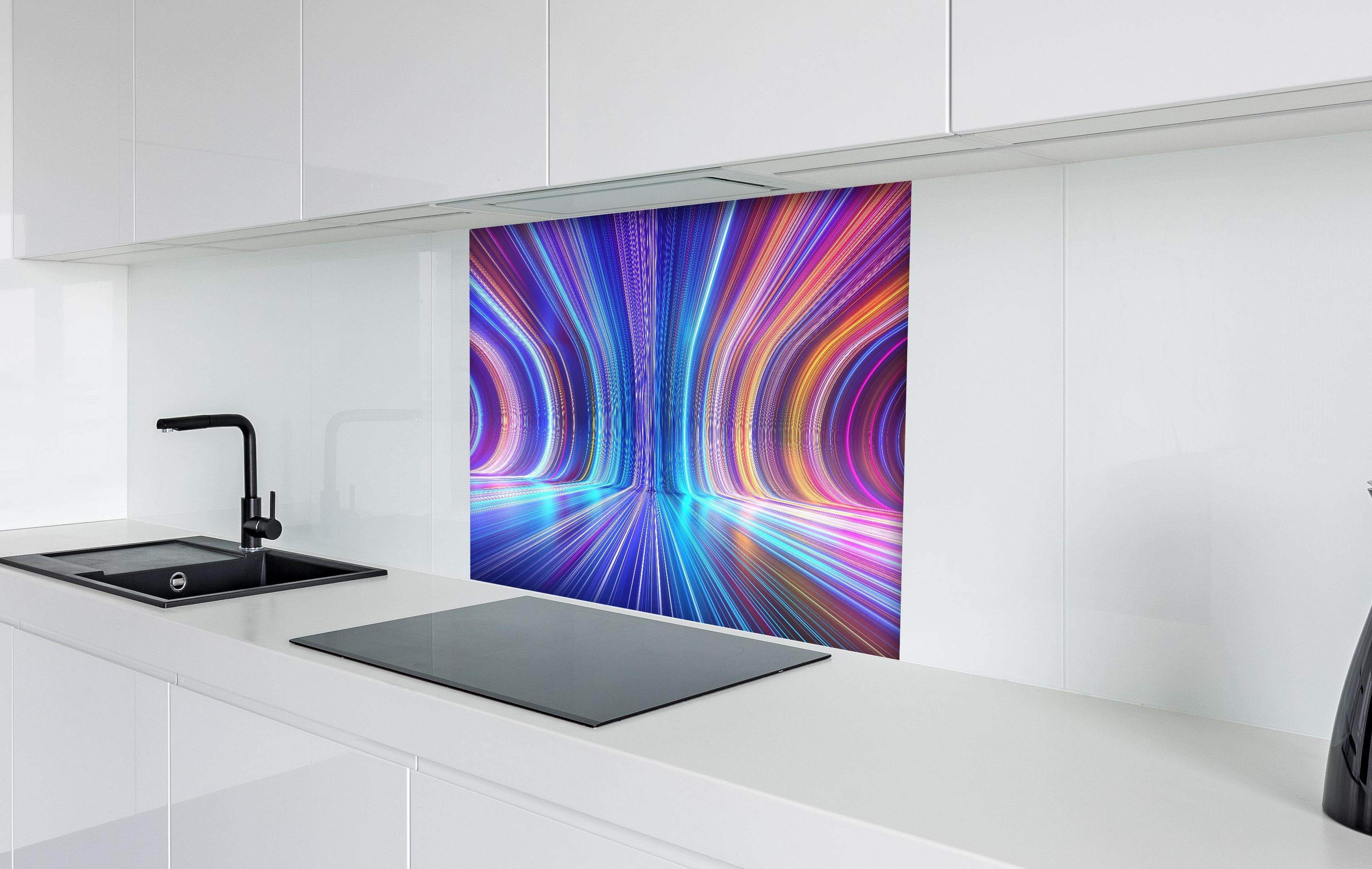 Spritzschutz - 3D Rendering - Zukunft hinter einem Cerankochfeld zwischen Holz-Kochutensilien