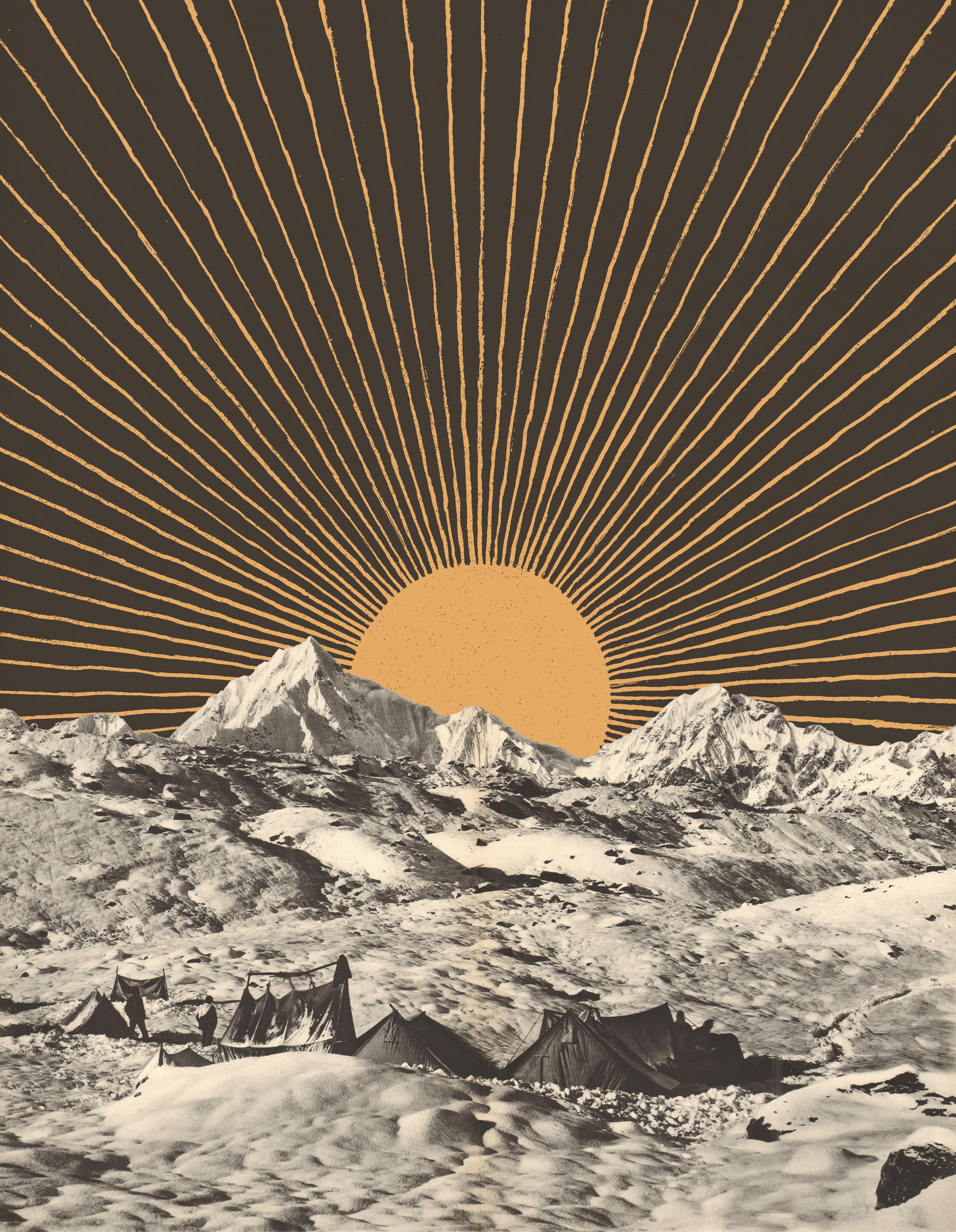 Spritzschutz-Abstrakte Winterberge mit Sonnenstrahlen