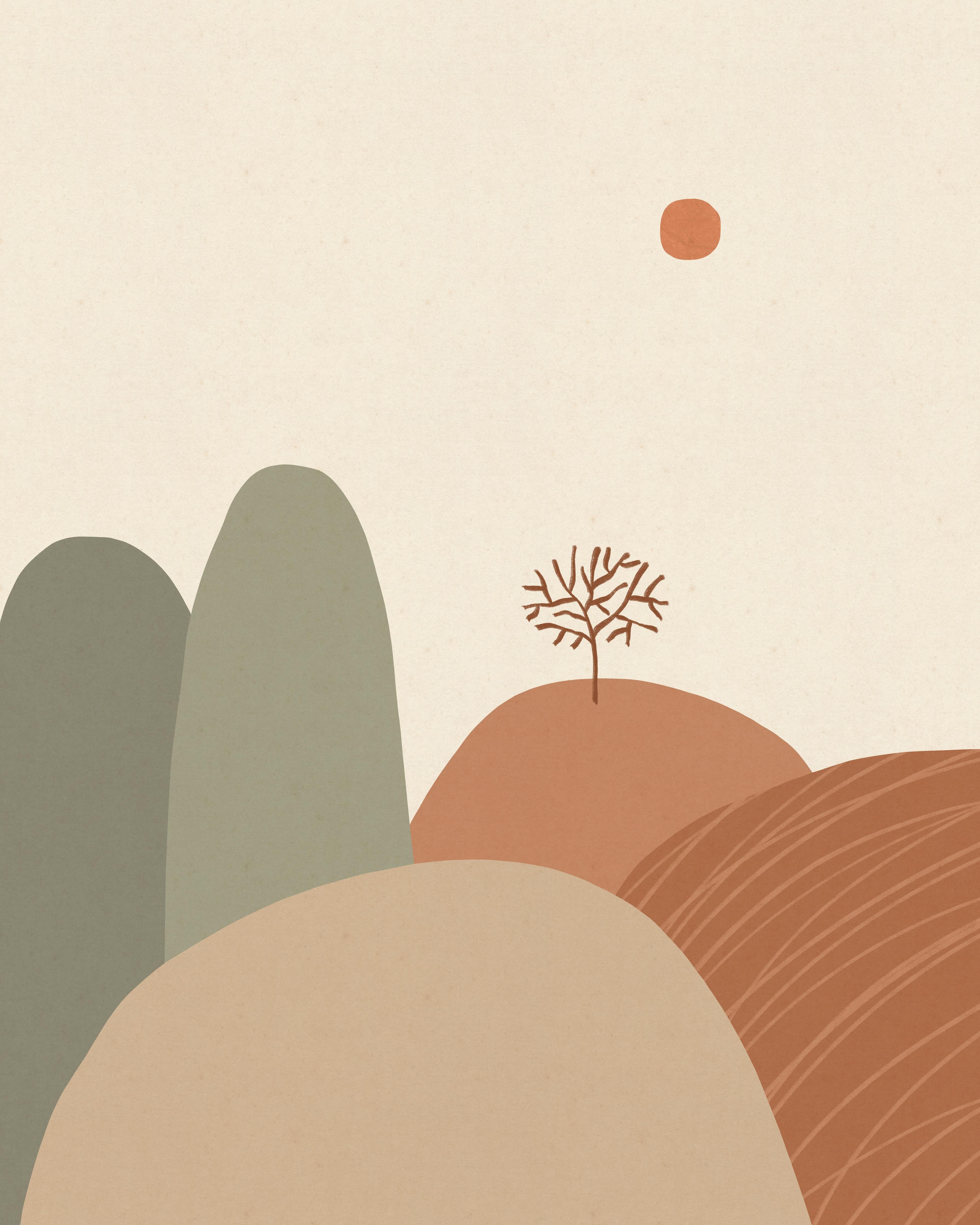 Spritzschutz-Abstrakter Baum, Berge und Herbstsonne