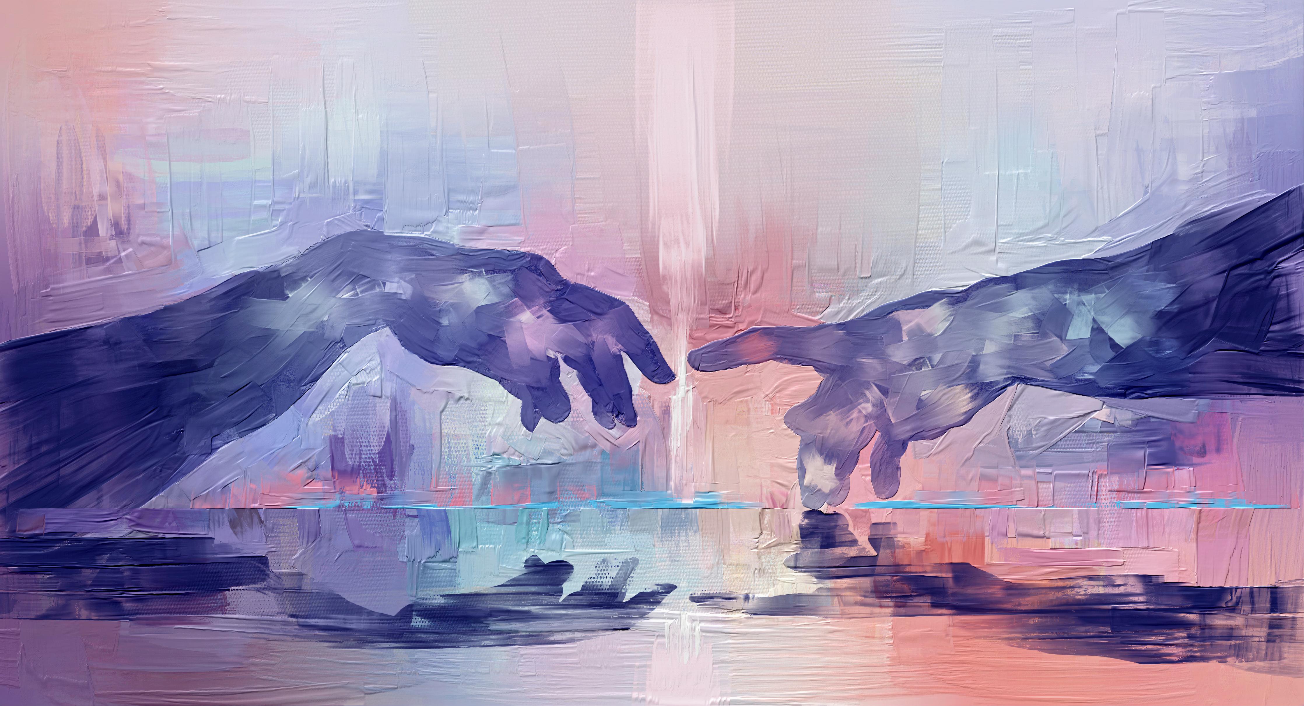 Spritzschutz-Acryl Malerei - Zwei Hände