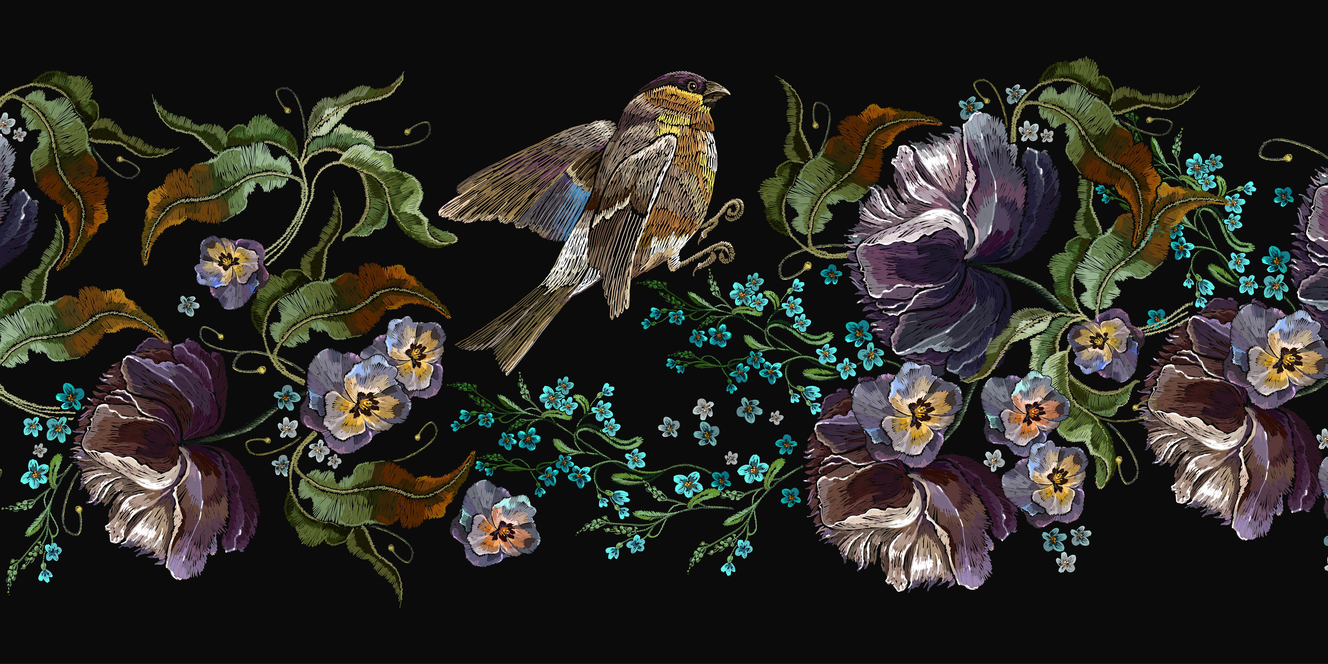 Spritzschutz-Amsel bei Nacht - Stickmuster