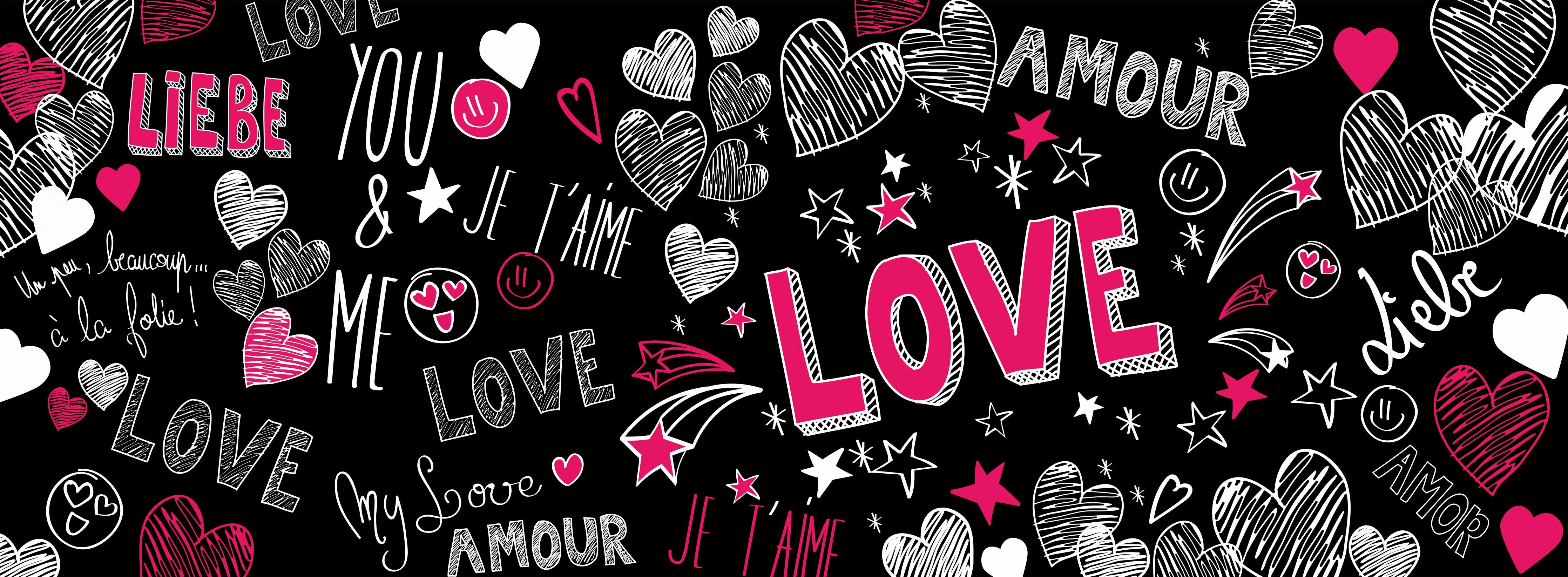 Spritzschutz-Banner Liebe Schriftzüge Herzen Motiv Bunt