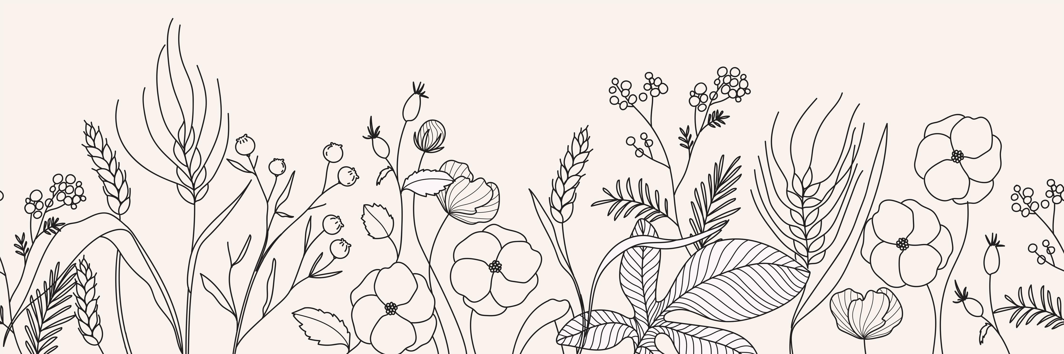 Spritzschutz-Beige Blumen- und Pflanzenillustrationen