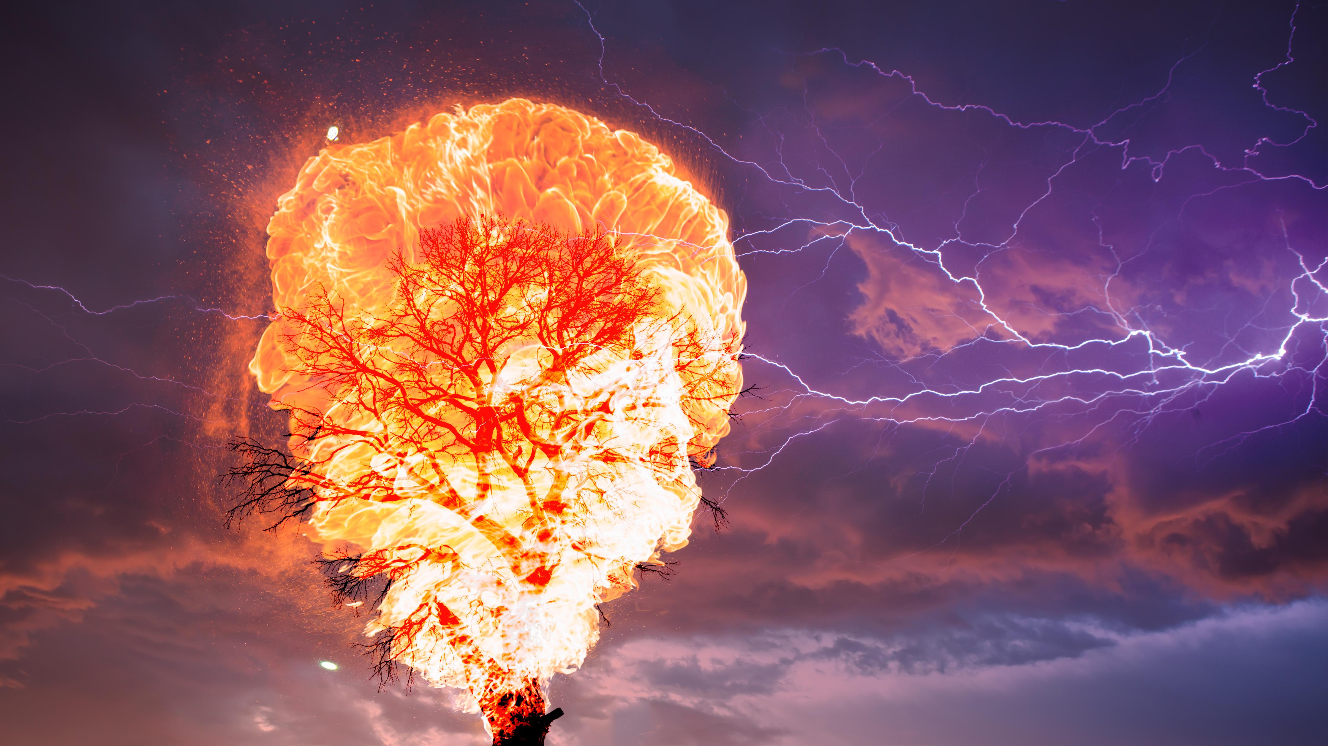 Spritzschutz-Brennender Baum bei Gewittersturm