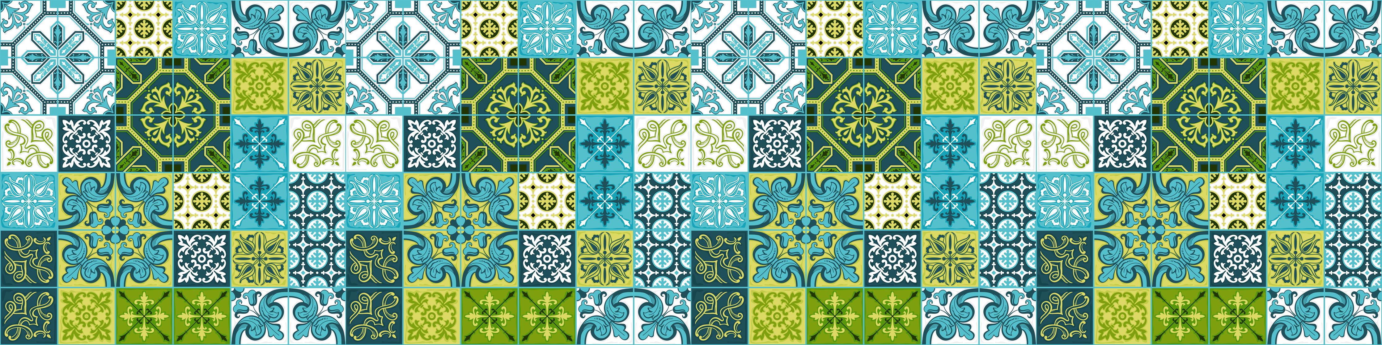 Spritzschutz-Dekorative Blau-Grüne Fliesen mit Muster