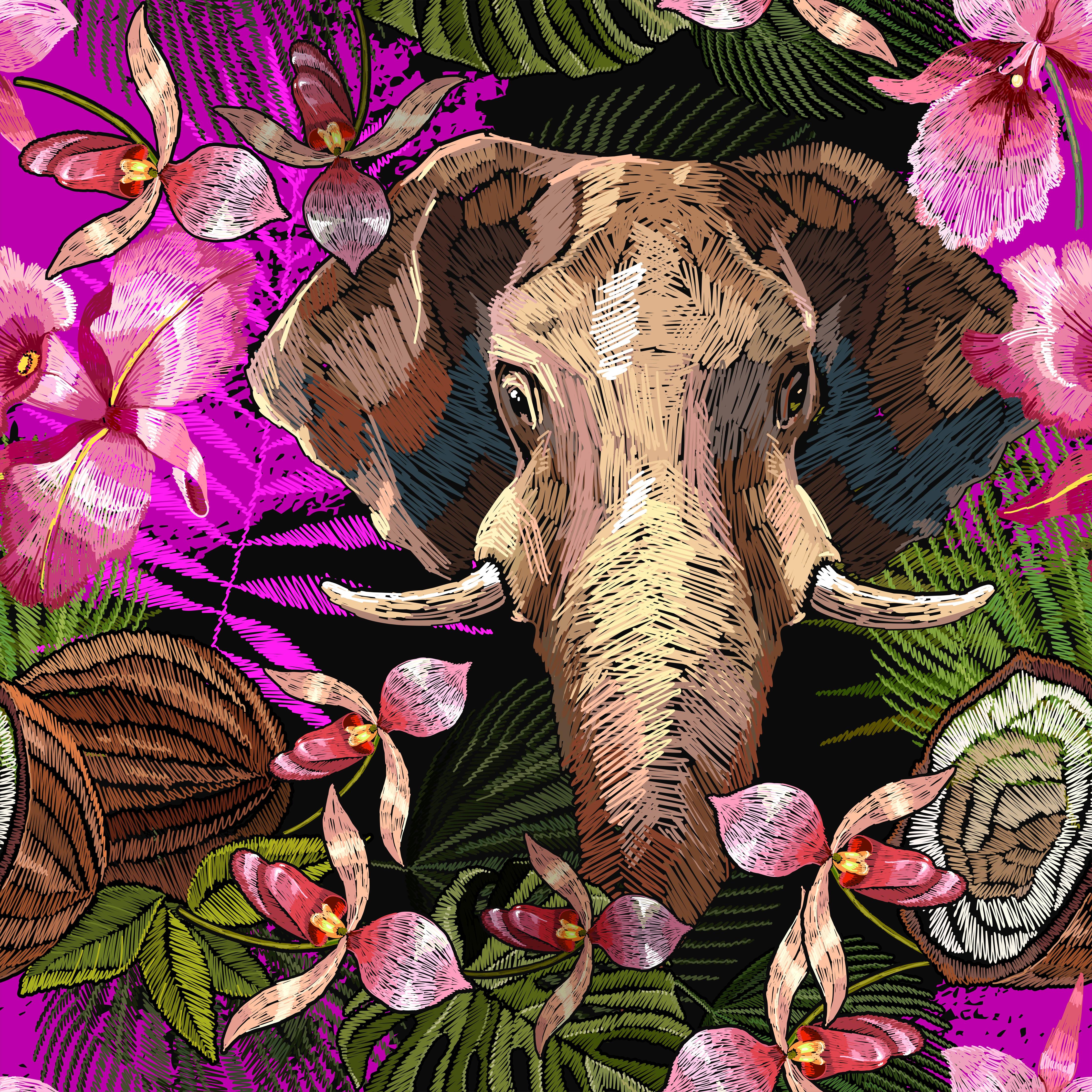 Spritzschutz-Dschungelnacht mit Elefanten und Orchideen