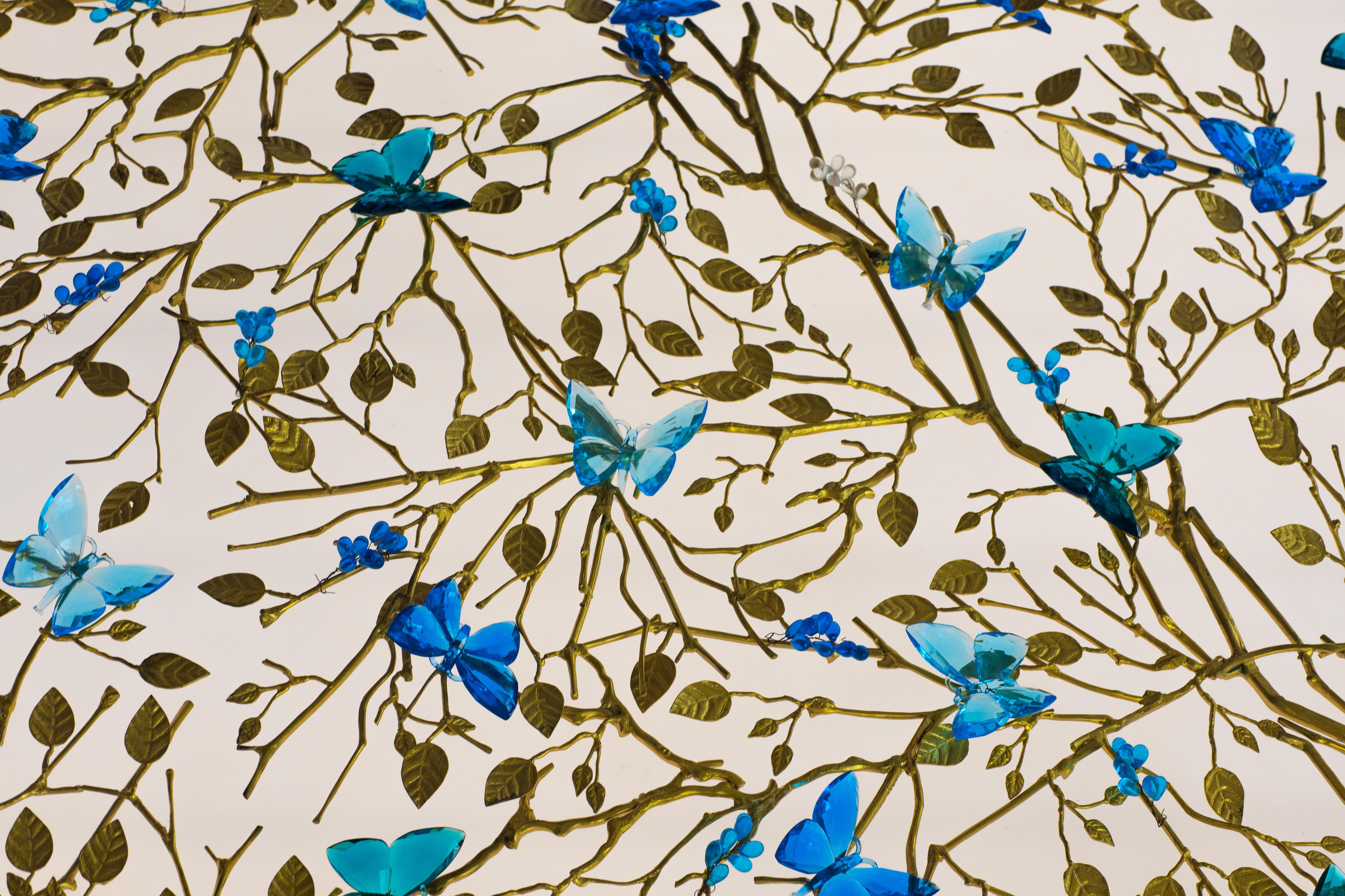Spritzschutz-Edles Blüten-Design in Blau und Gold
